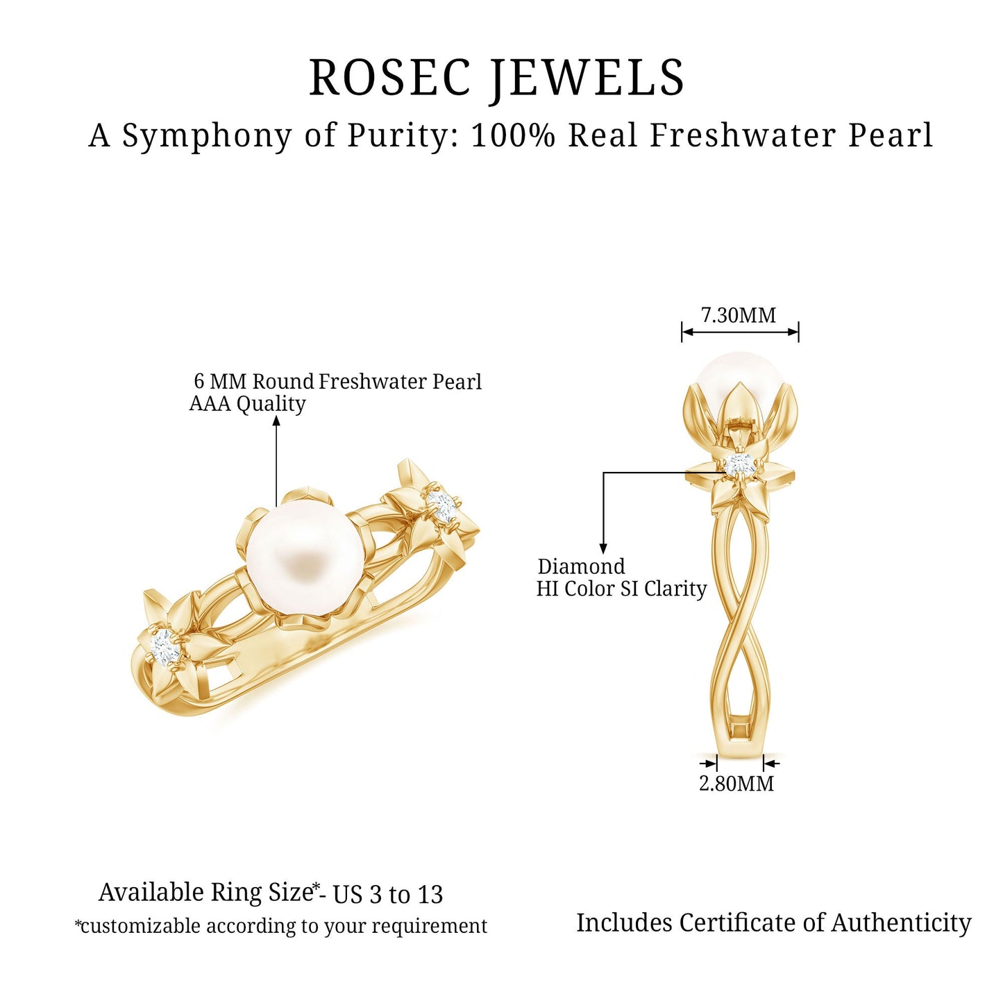 2.2 Carat Freshwater Pearl and Diamond Flower Engagement Ring