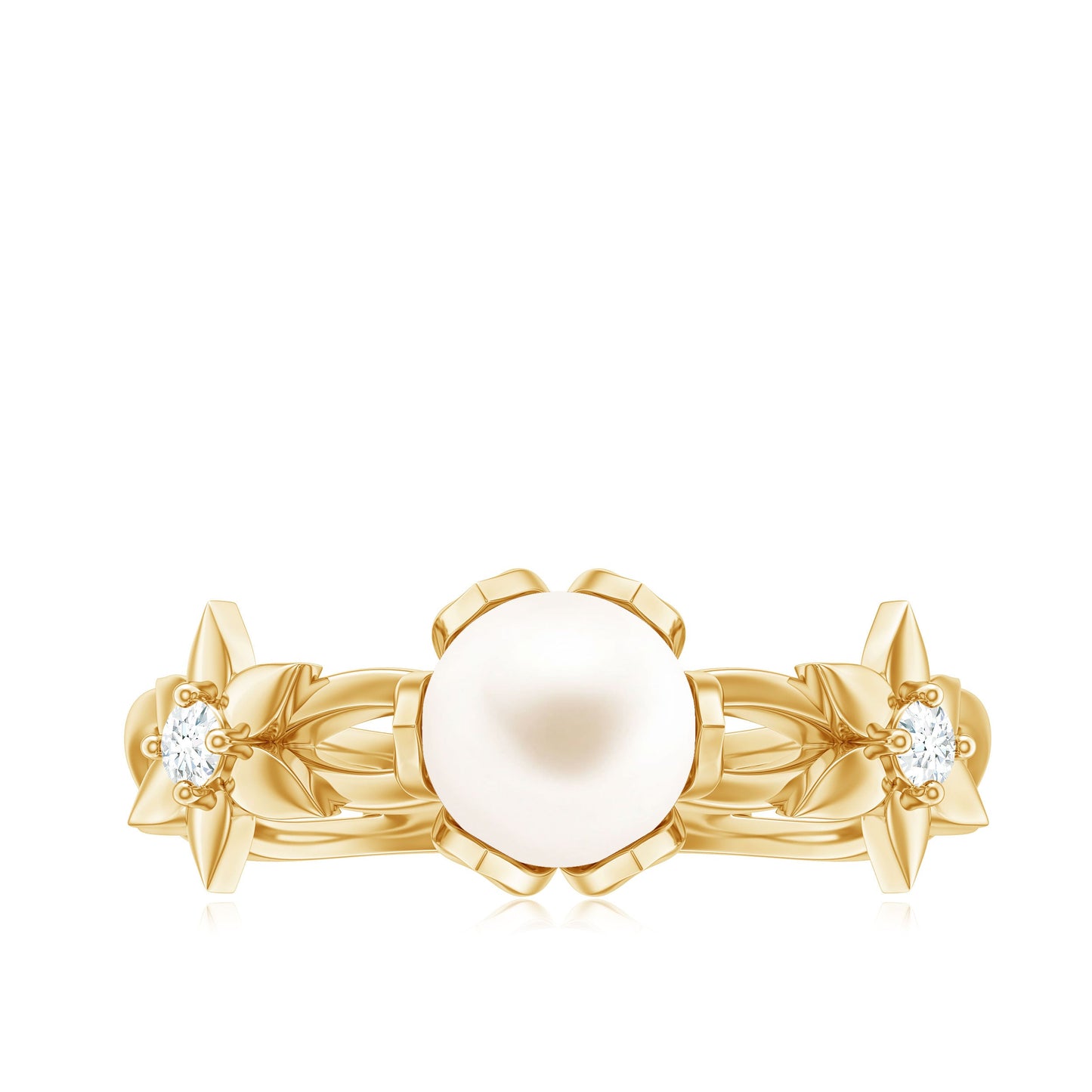 2.2 Carat Freshwater Pearl and Diamond Flower Engagement Ring