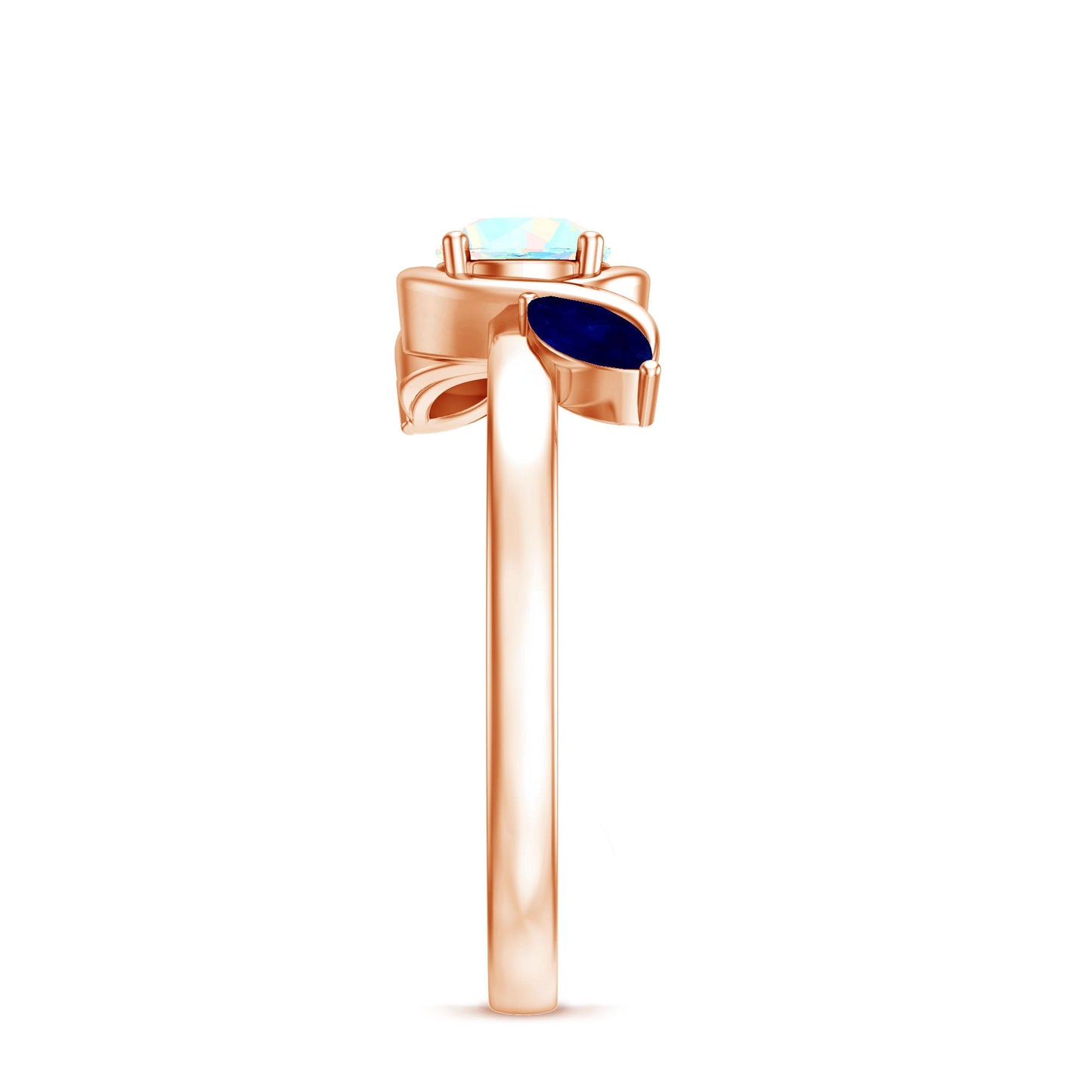 Natural Ethiopian Rainbow Opal Promise Ring with Blue Sapphire