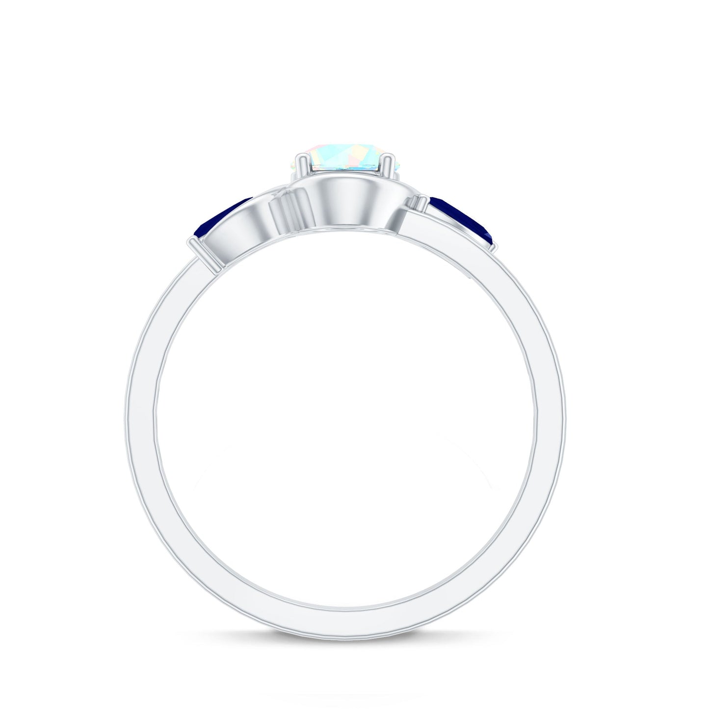 Natural Ethiopian Rainbow Opal Promise Ring with Blue Sapphire