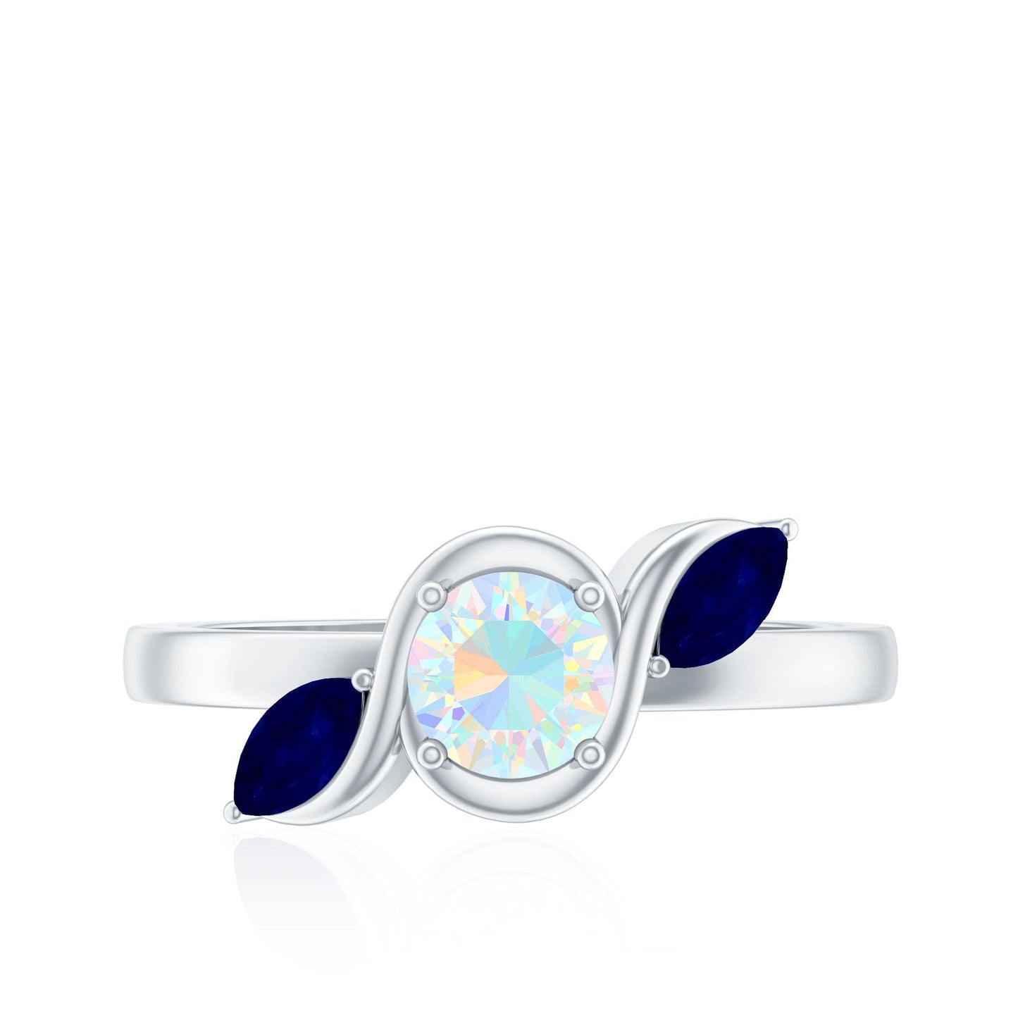 Natural Ethiopian Rainbow Opal Promise Ring with Blue Sapphire