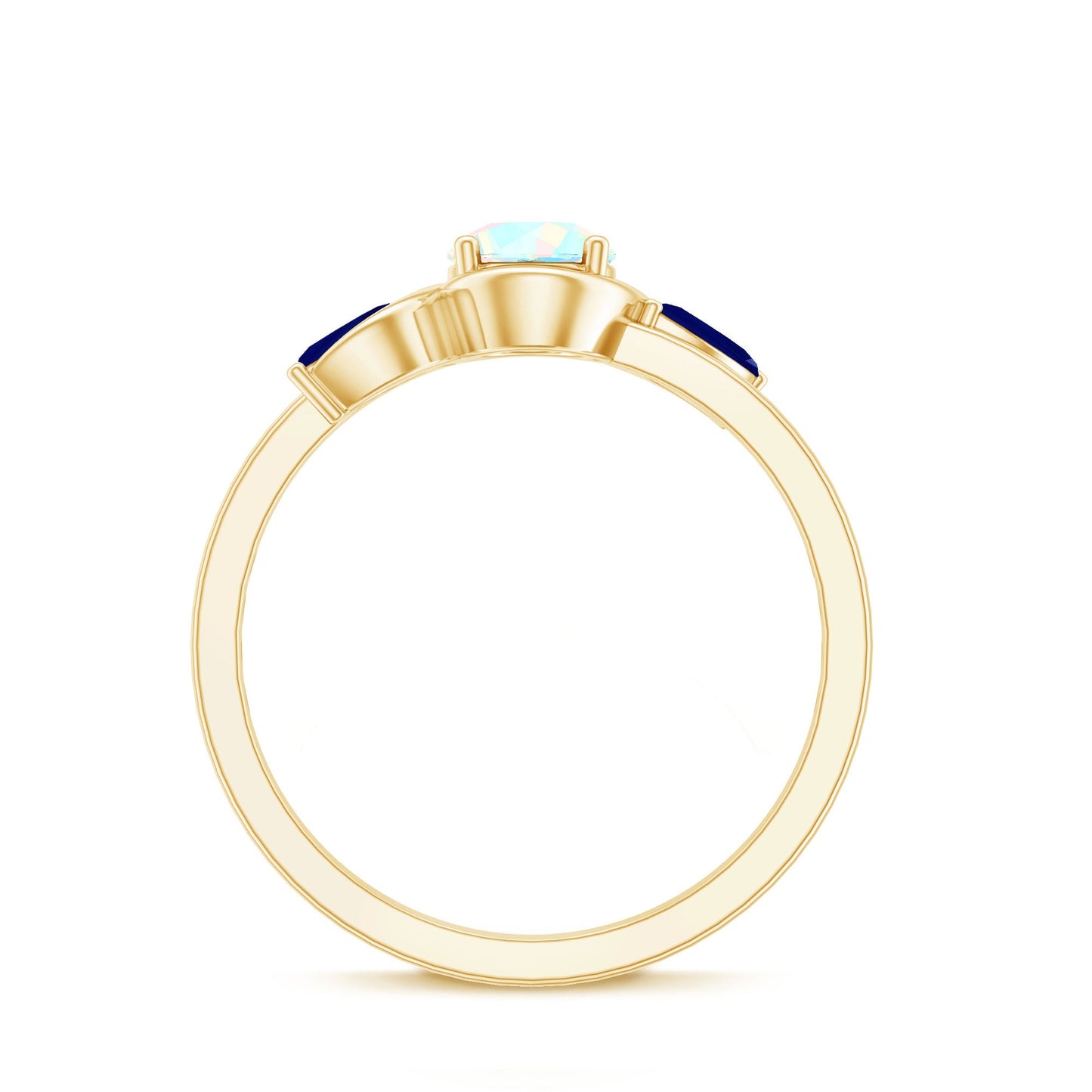 Natural Ethiopian Rainbow Opal Promise Ring with Blue Sapphire
