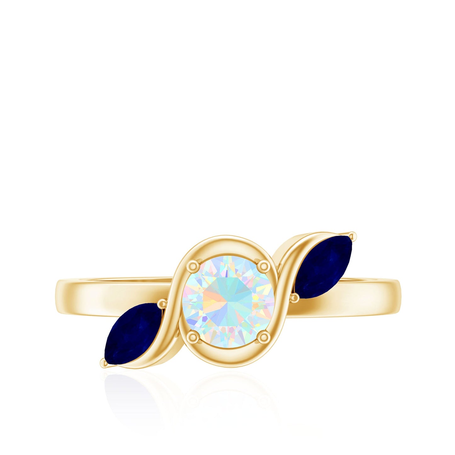 Natural Ethiopian Rainbow Opal Promise Ring with Blue Sapphire