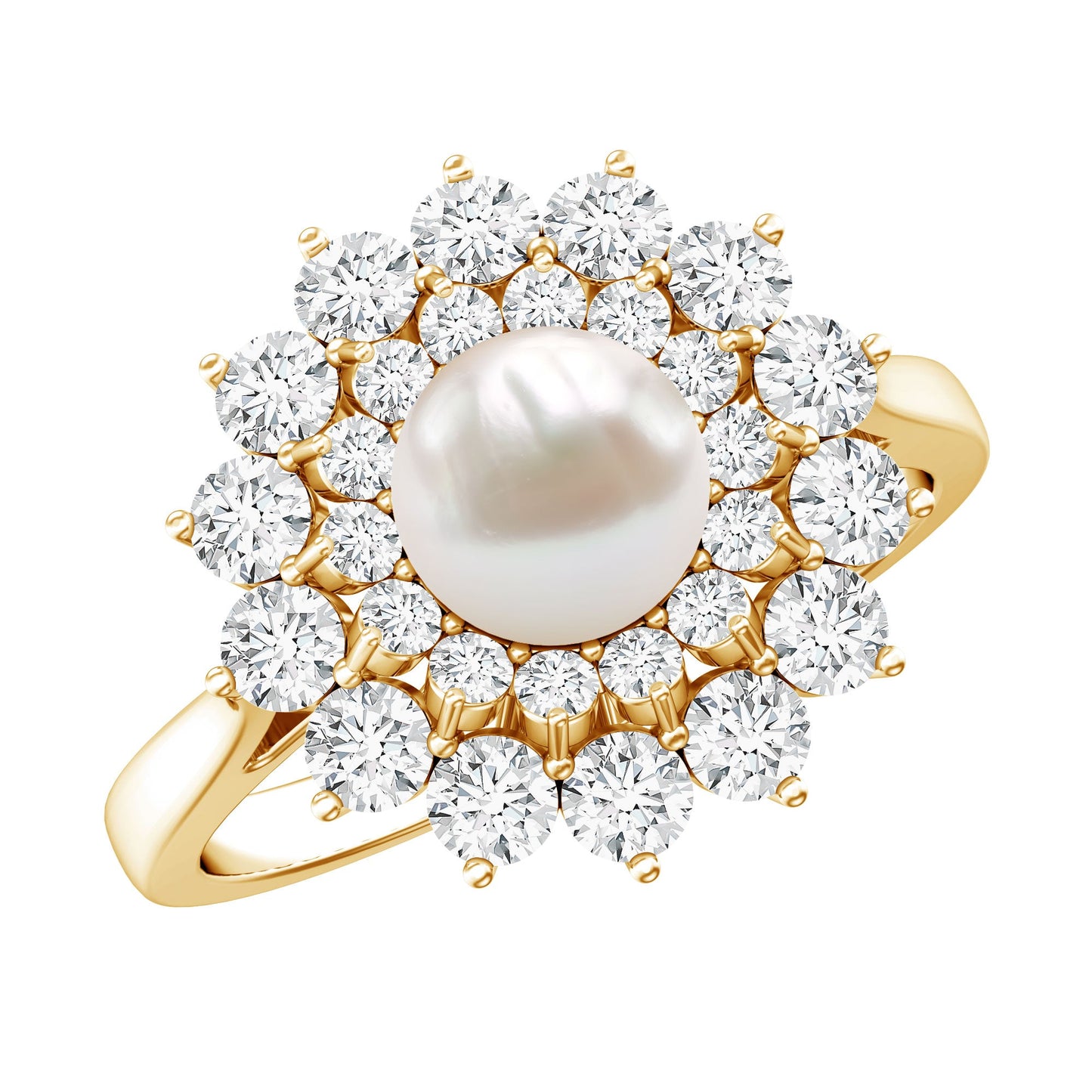 Certified Real Freshwater Pearl Flower Engagement Ring with Moissanite