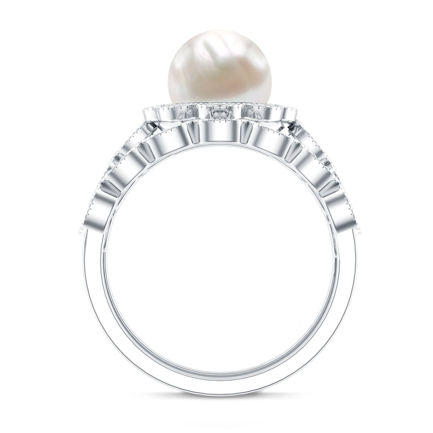 Freshwater Pearl and Diamond Wedding Ring Set
