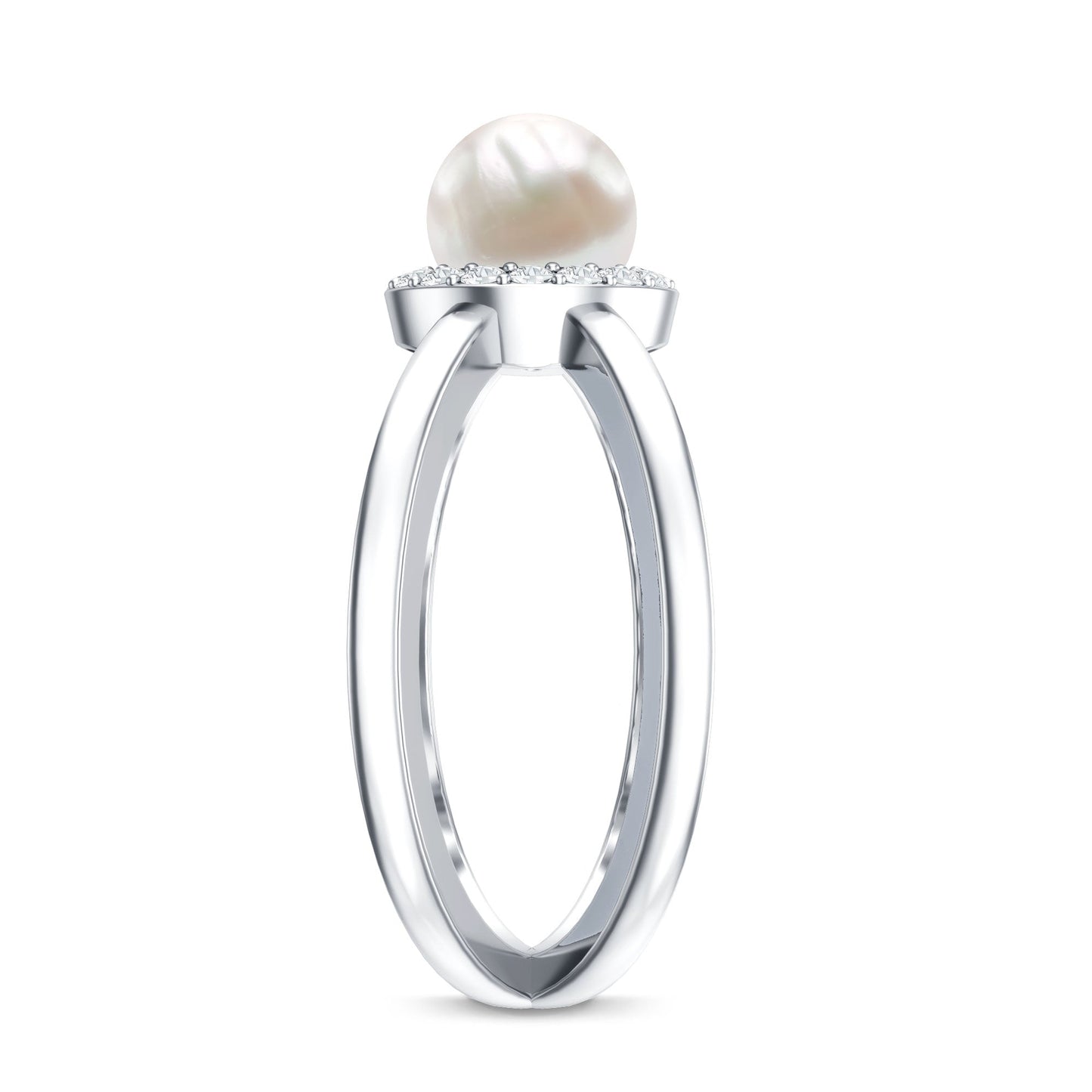 Real 2 Carat Freshwater Pearl Diamond Halo Engagement Ring with Criss Cross Shank