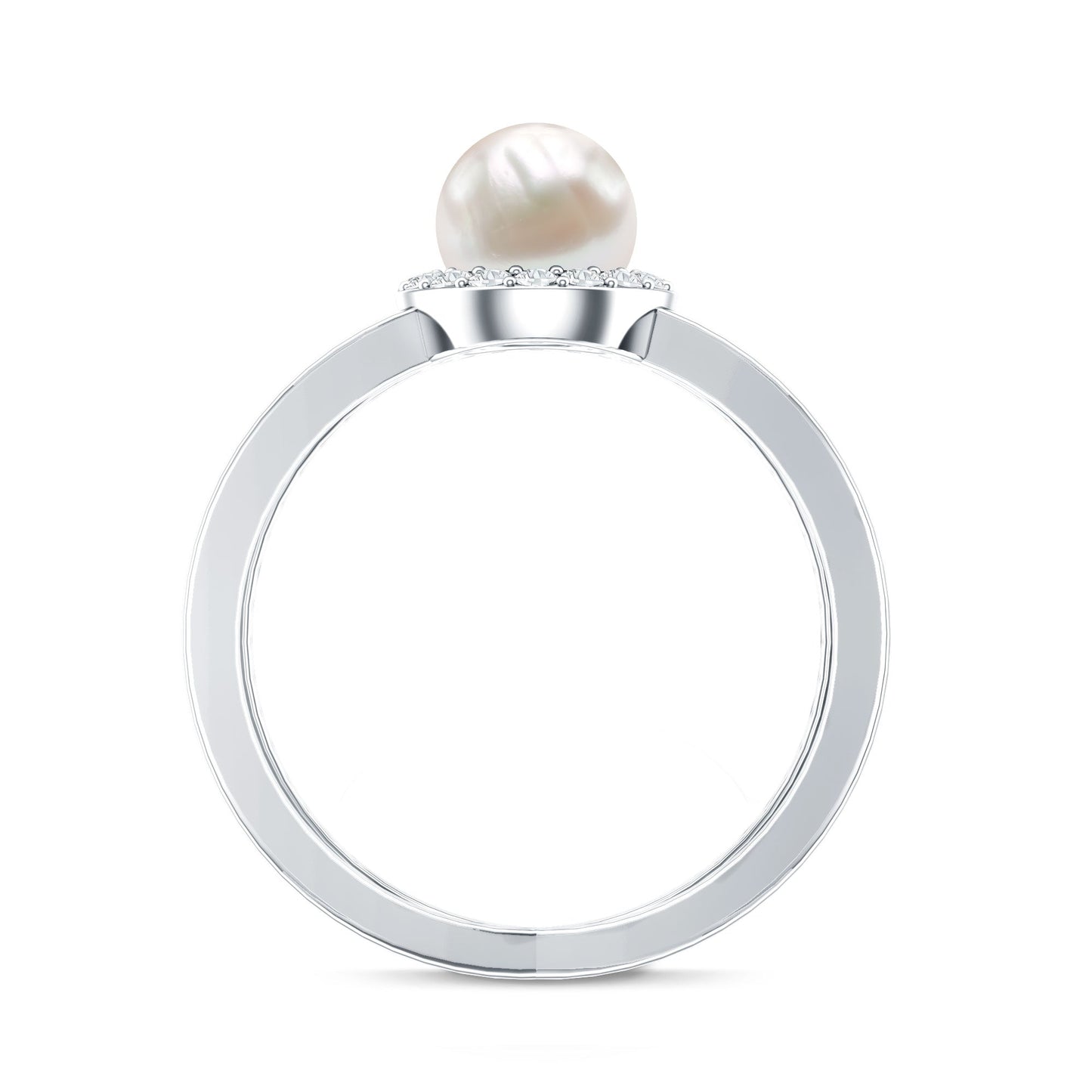 Real 2 Carat Freshwater Pearl Diamond Halo Engagement Ring with Criss Cross Shank