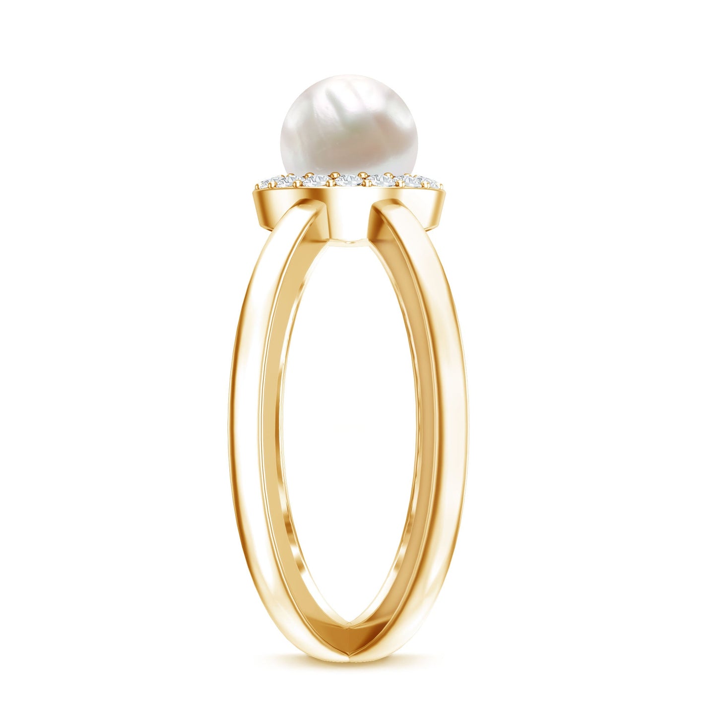 Real 2 Carat Freshwater Pearl Diamond Halo Engagement Ring with Criss Cross Shank