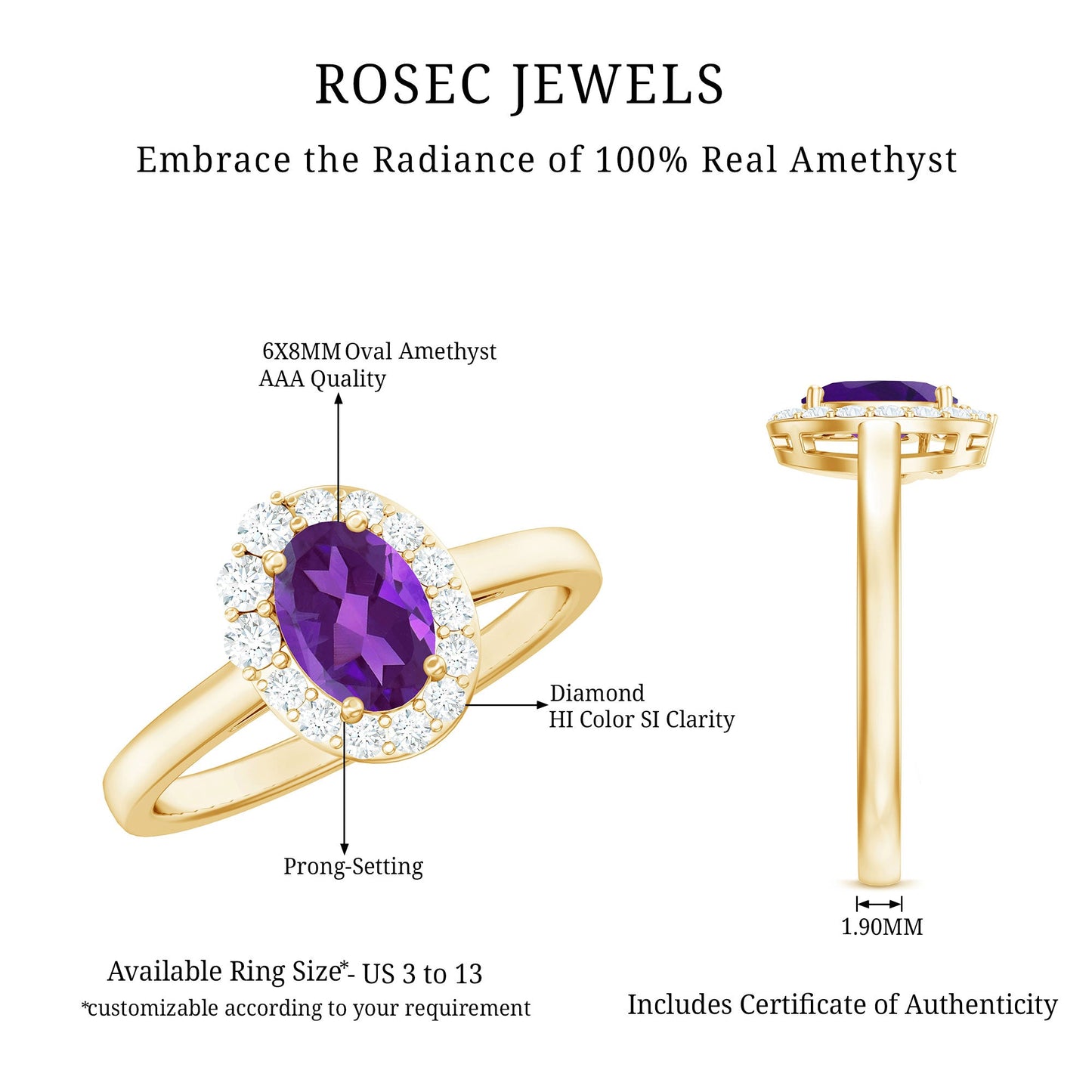 1 Carat Amethyst Designer Engagement Ring with Diamond for Women