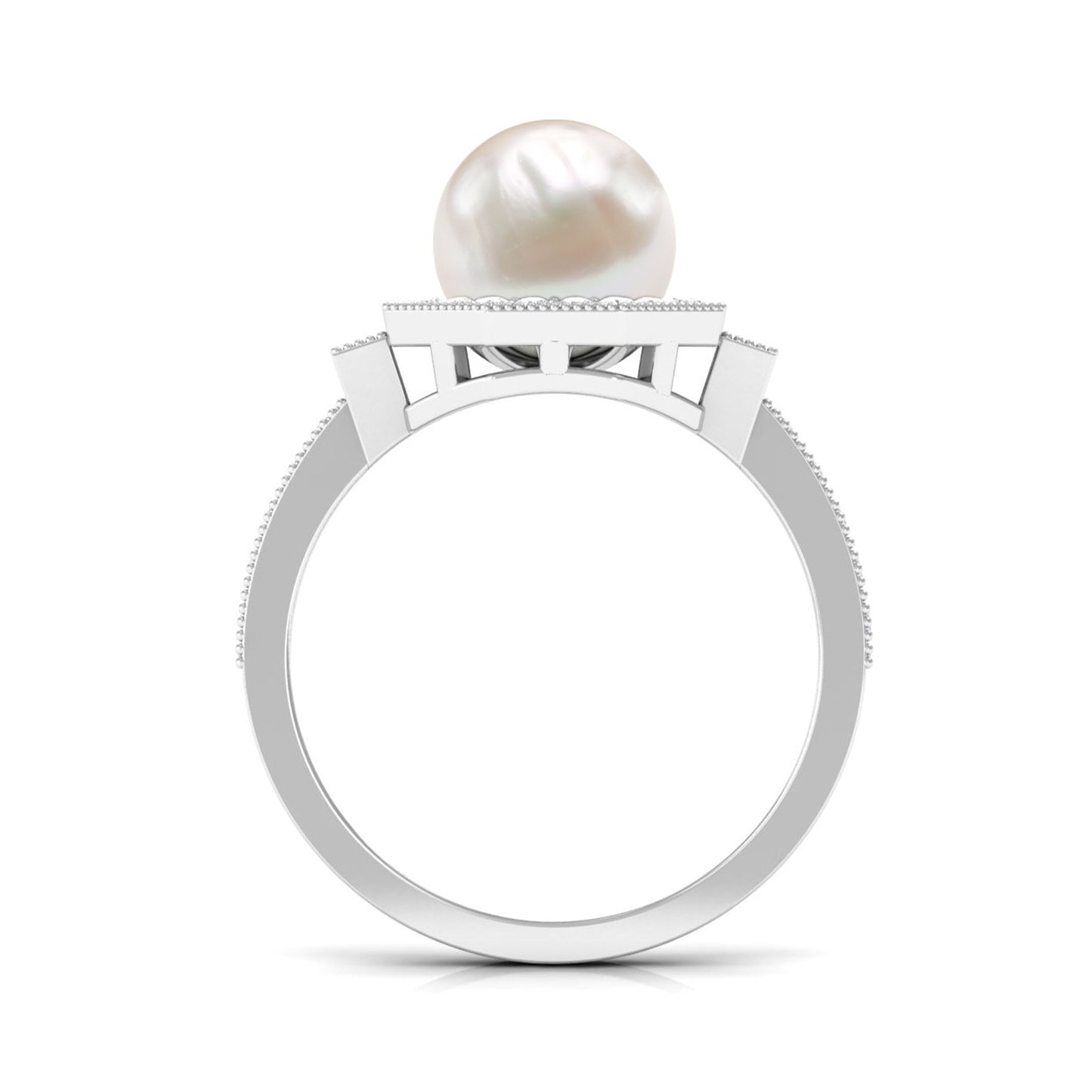 Art Deco Inspired 2.2 Carat Freshwater Pearl Engagement Ring with Diamond Halo