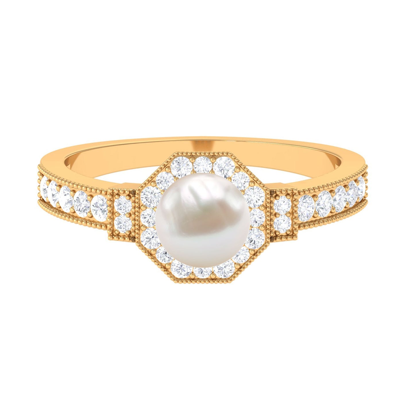 Art Deco Inspired 2.2 Carat Freshwater Pearl Engagement Ring with Diamond Halo