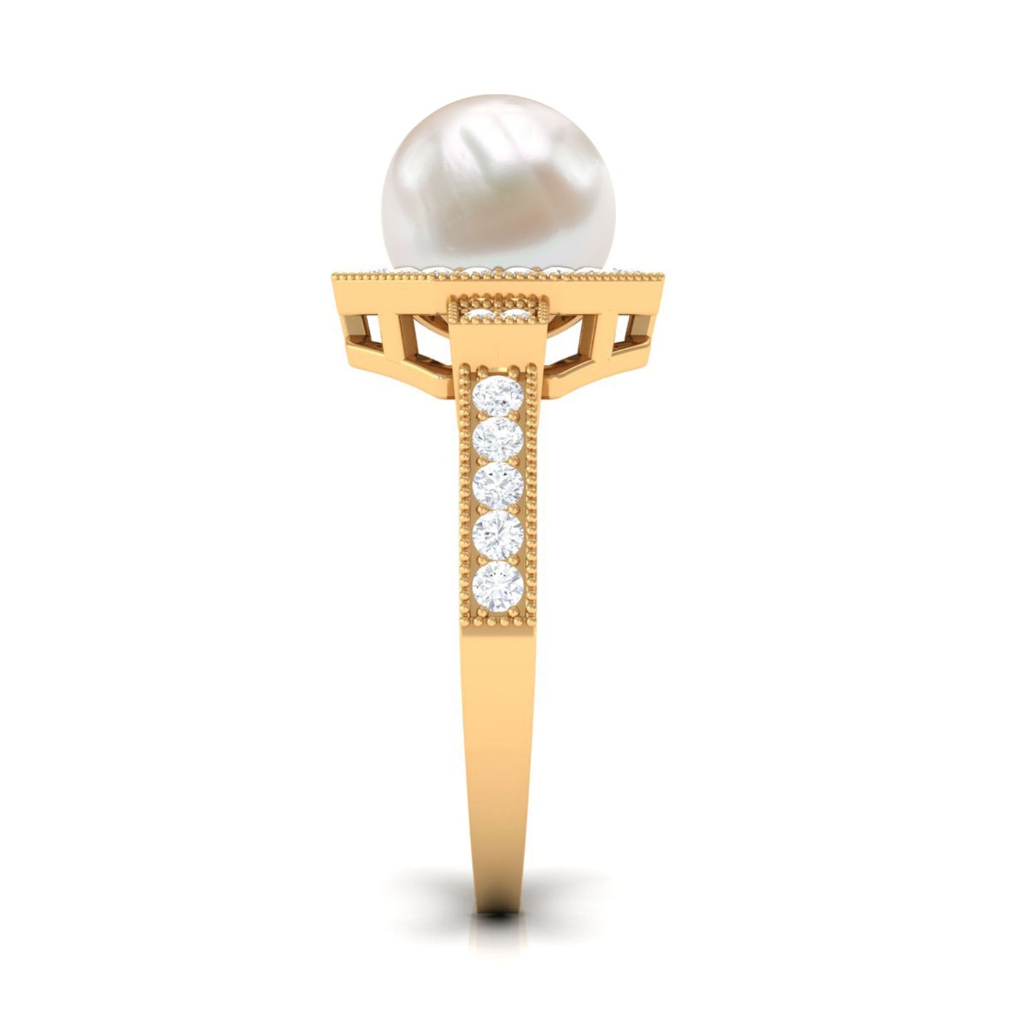 Art Deco Inspired 2.2 Carat Freshwater Pearl Engagement Ring with Diamond Halo