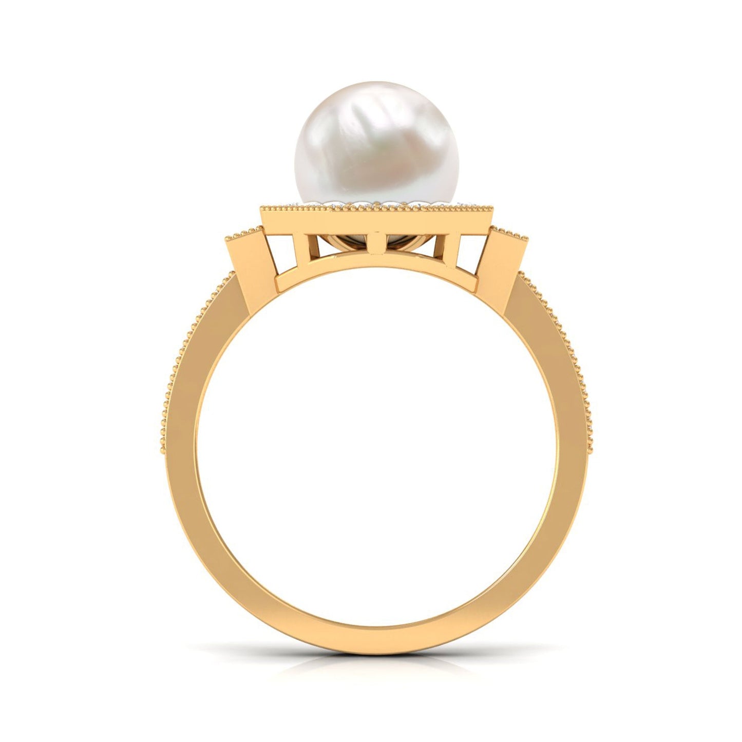 Art Deco Inspired 2.2 Carat Freshwater Pearl Engagement Ring with Diamond Halo