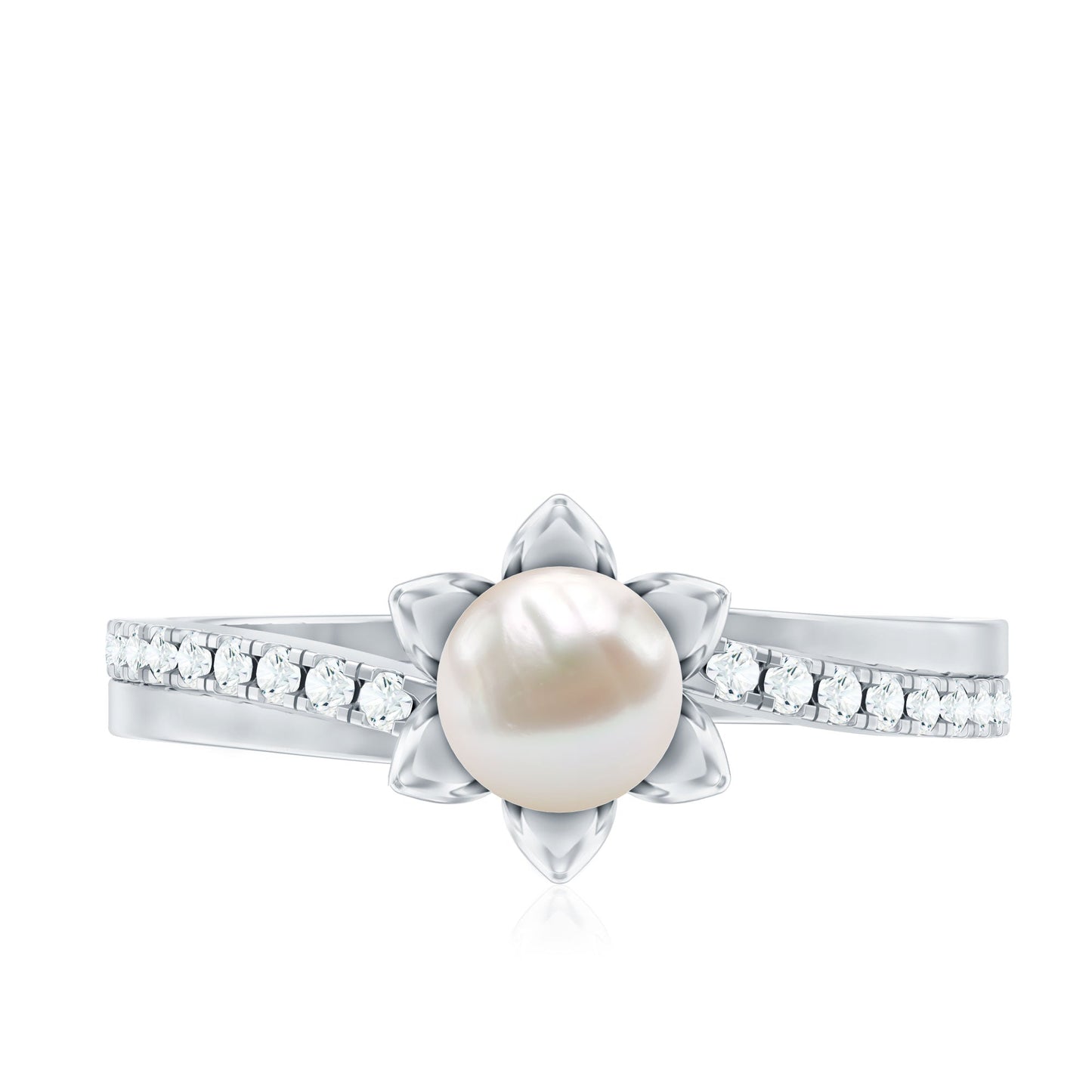 2 Carat Freshwater Pearl and Diamond Flower Engagement Ring