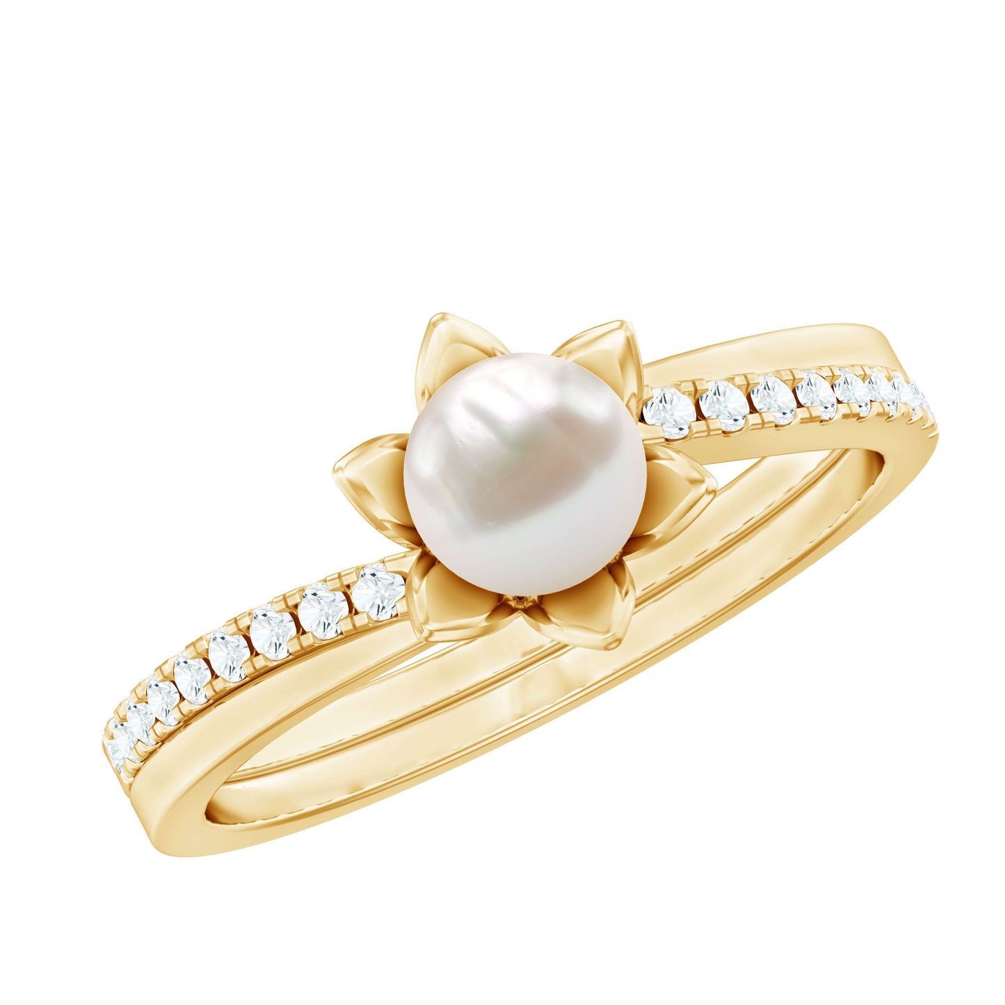 2 Carat Freshwater Pearl and Diamond Flower Engagement Ring