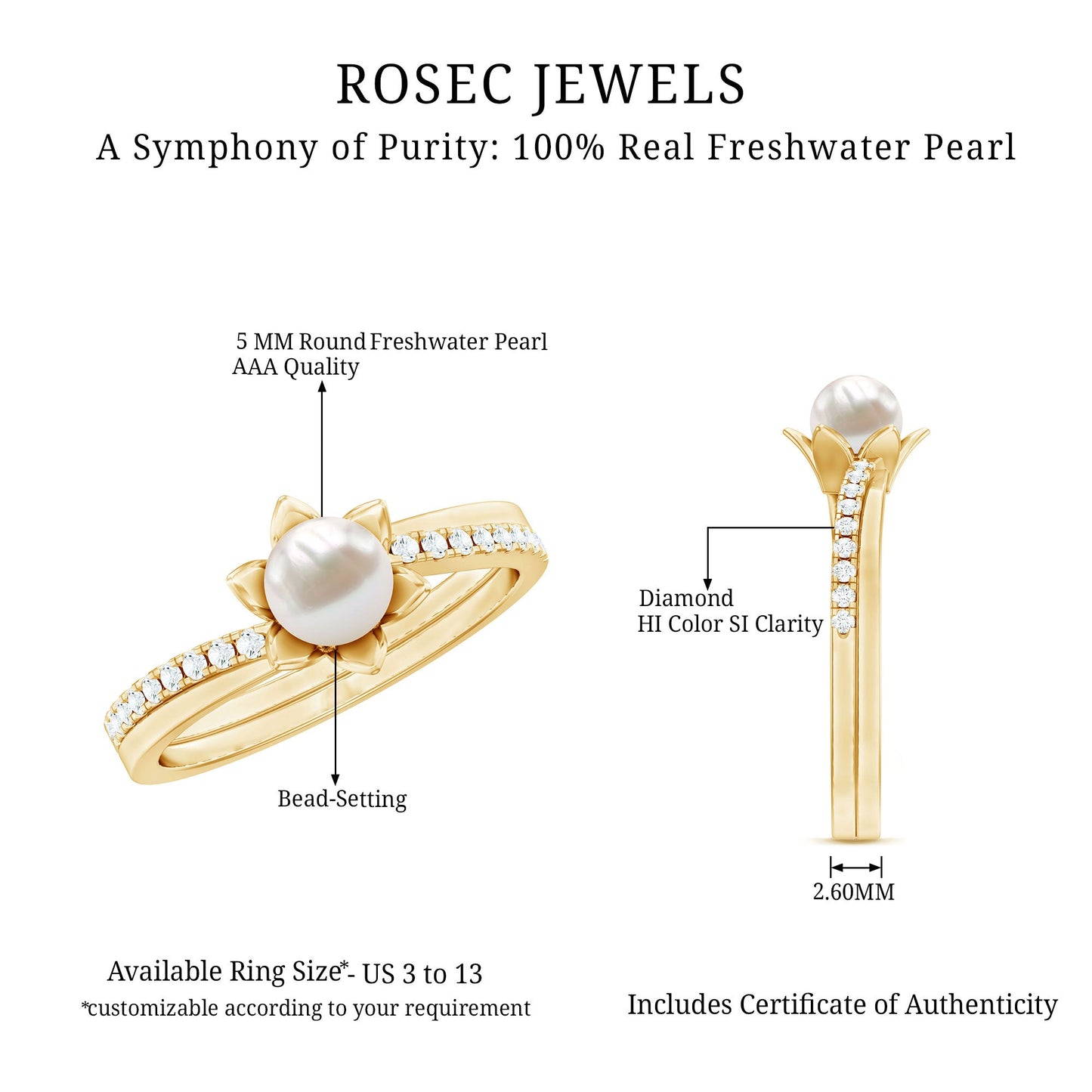 2 Carat Freshwater Pearl and Diamond Flower Engagement Ring