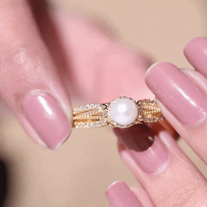 2 Carat Freshwater Pearl and Diamond Engagement Ring with Beaded Detail
