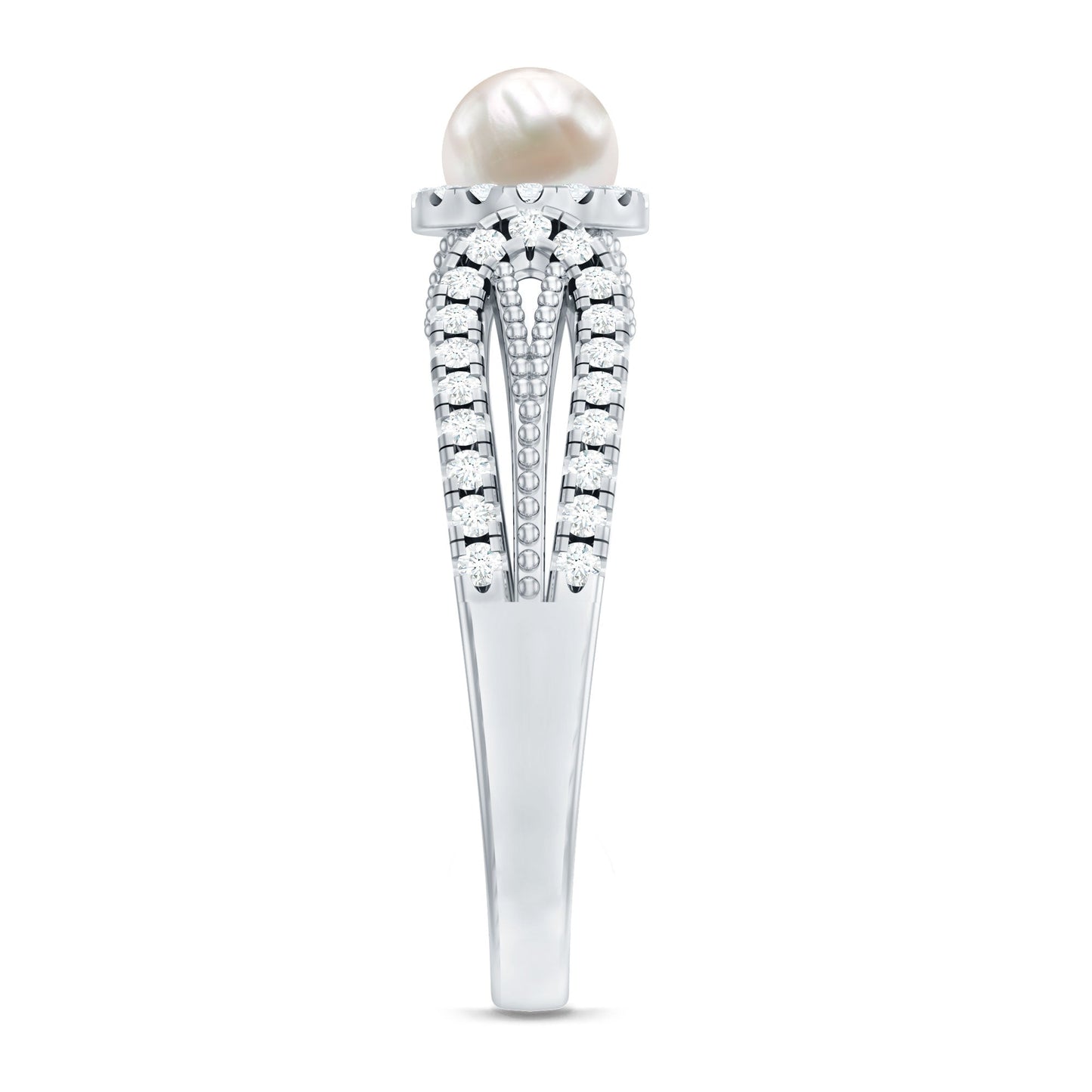 2 Carat Freshwater Pearl and Diamond Engagement Ring with Beaded Detail