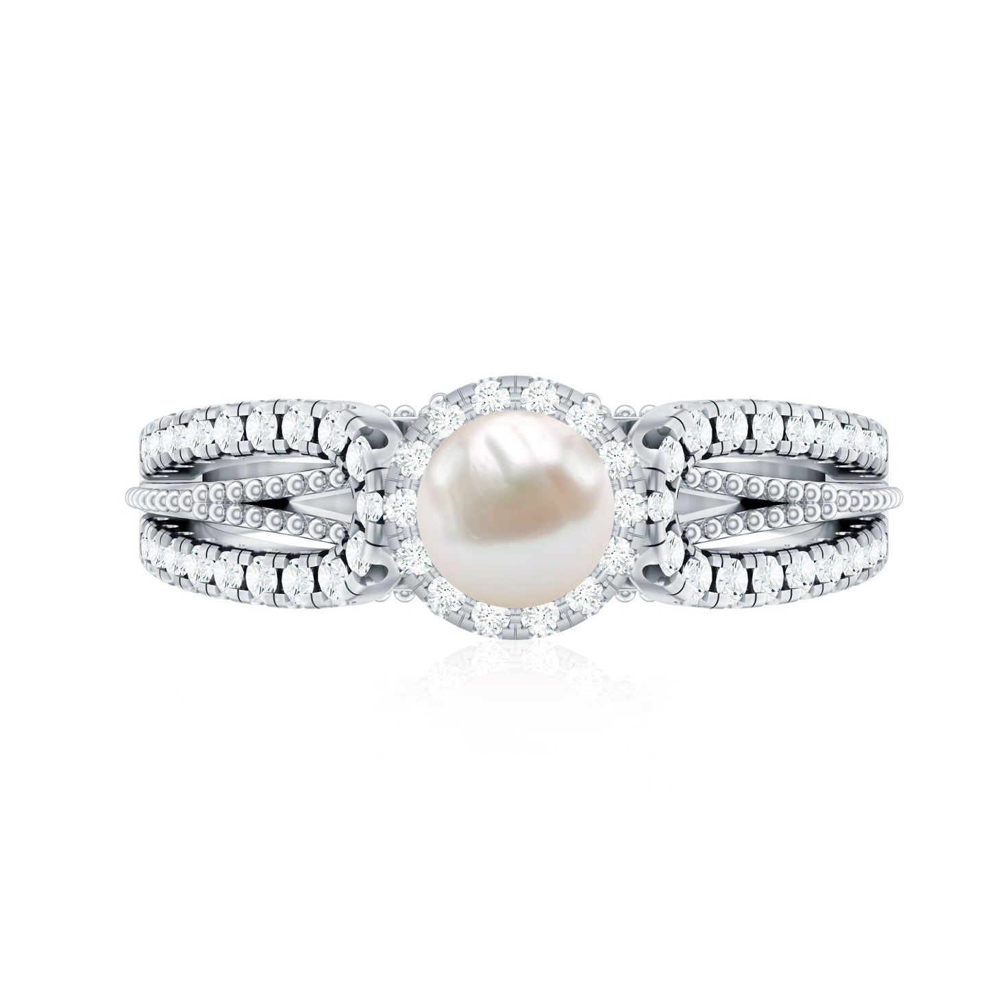 2 Carat Freshwater Pearl and Diamond Engagement Ring with Beaded Detail