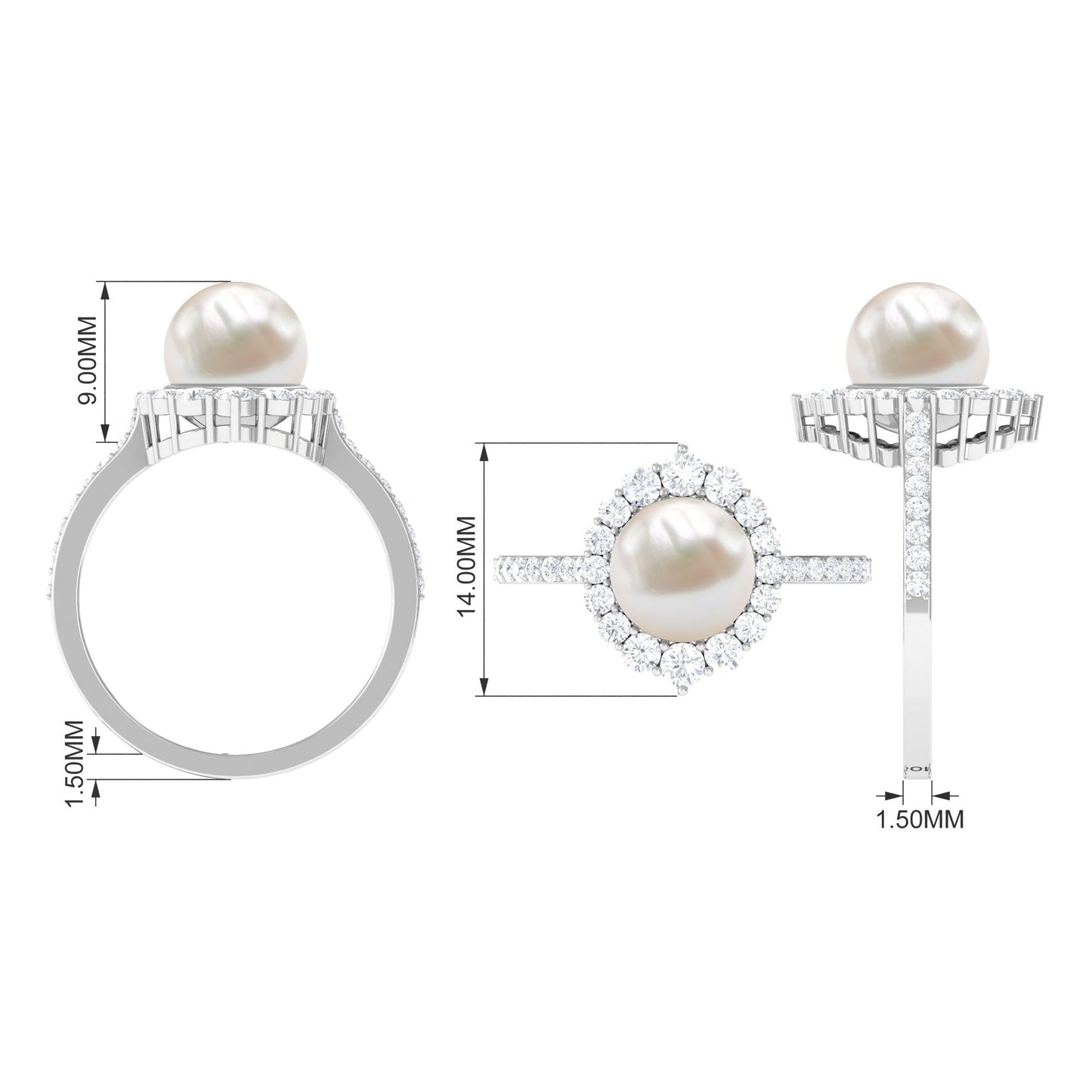 Freshwater Pearl and Diamond Halo Engagement Ring