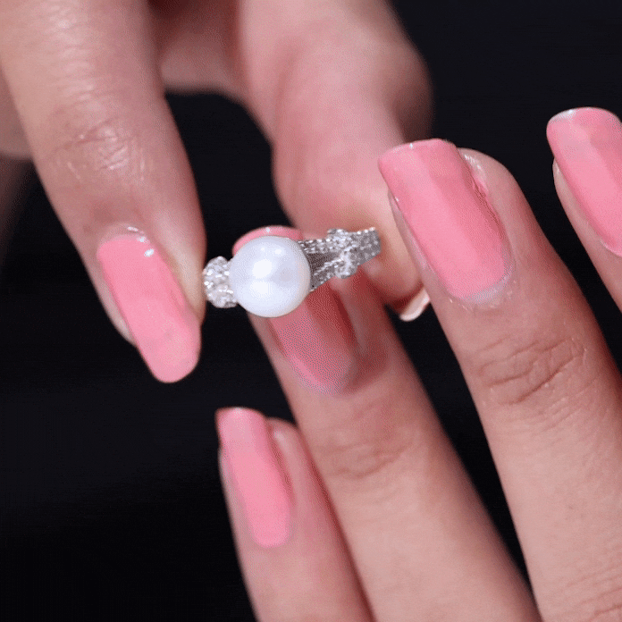 Cultured 7.4 Carat Freshwater Pearl Engagement Ring with Lab Diamonds