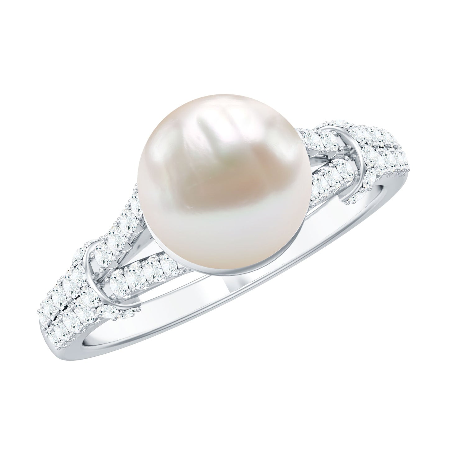 Cultured 7.4 Carat Freshwater Pearl Engagement Ring with Lab Diamonds
