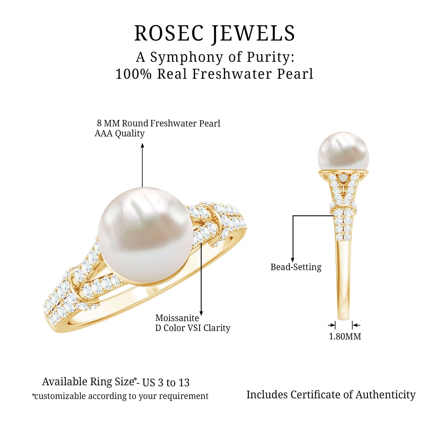 Cultured 7.4 Carat Freshwater Pearl Engagement Ring with Lab Diamonds
