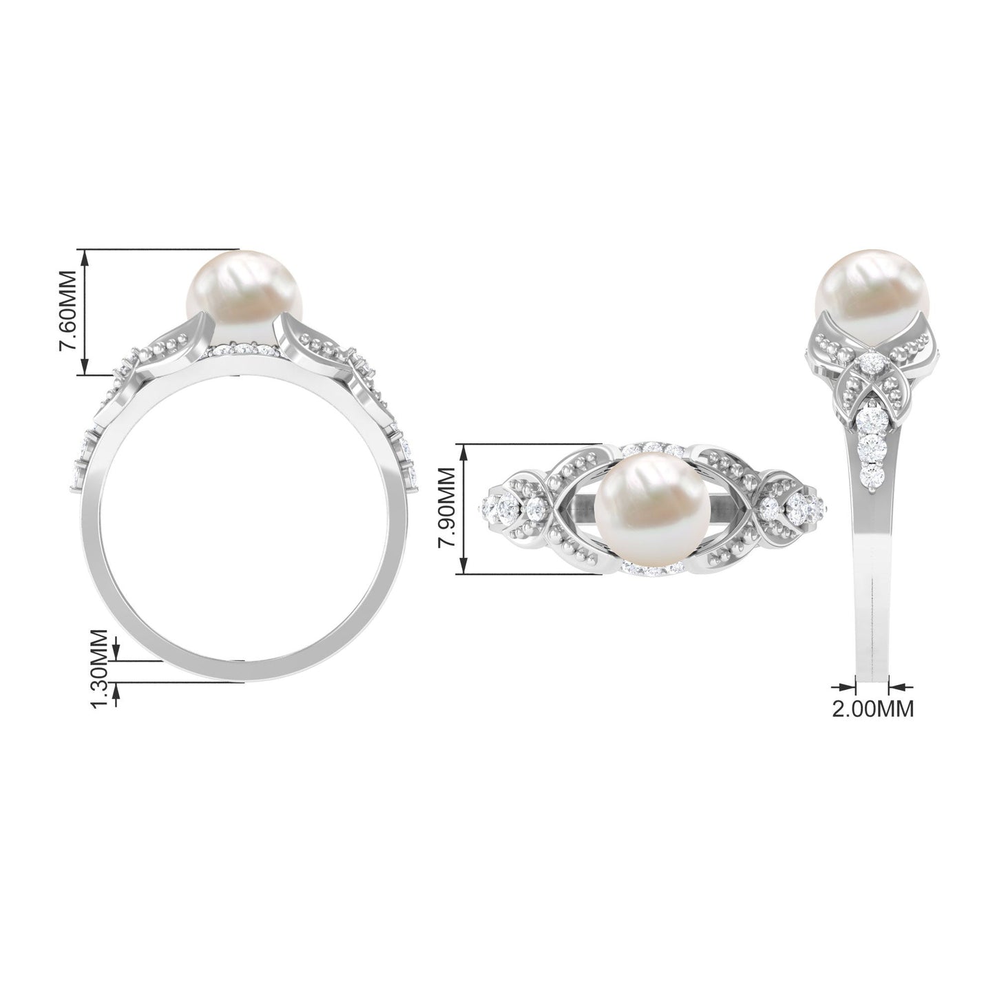 Vintage Style 3 Carat Freshwater Pearl Engagement Ring with Diamond Split Shank
