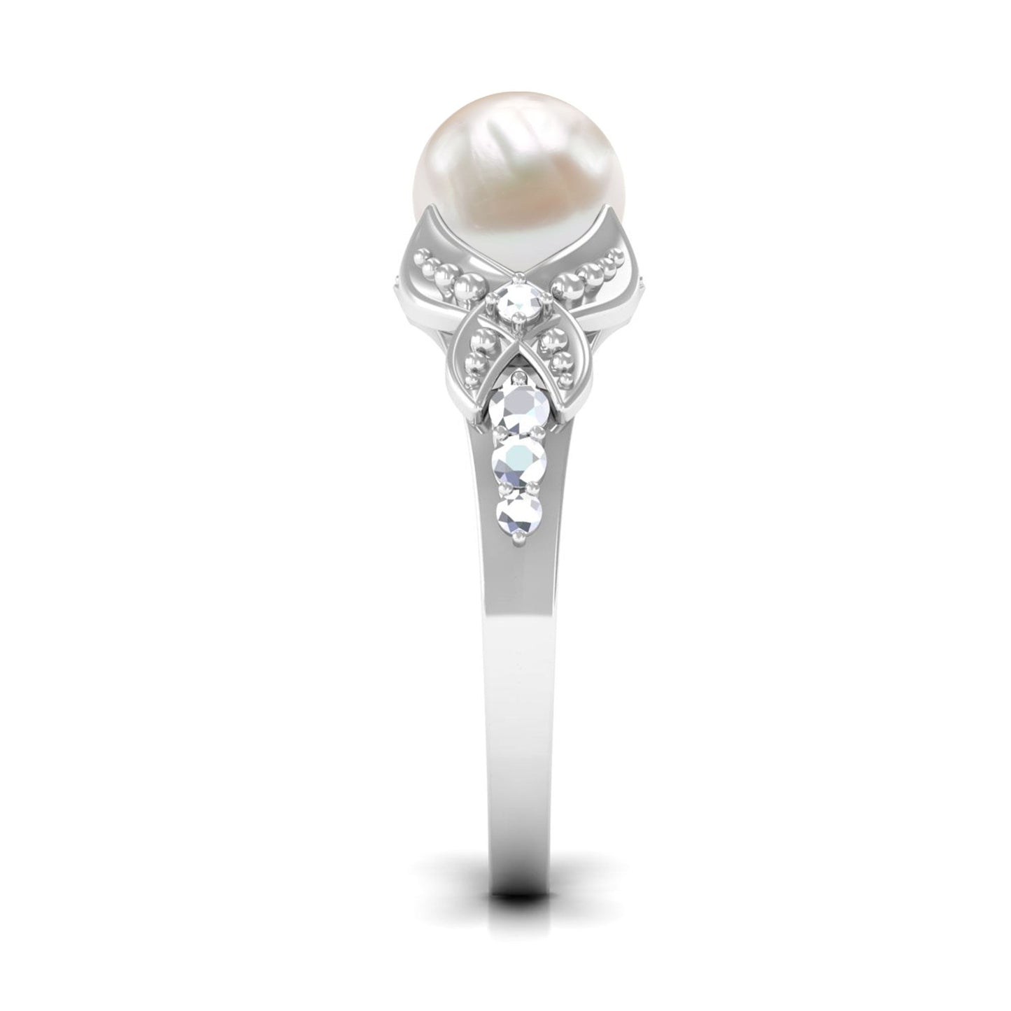Vintage Style 3 Carat Freshwater Pearl Engagement Ring with Diamond Split Shank