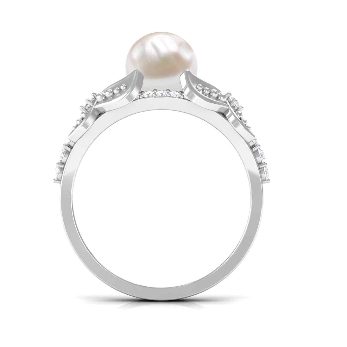 Vintage Style 3 Carat Freshwater Pearl Engagement Ring with Diamond Split Shank