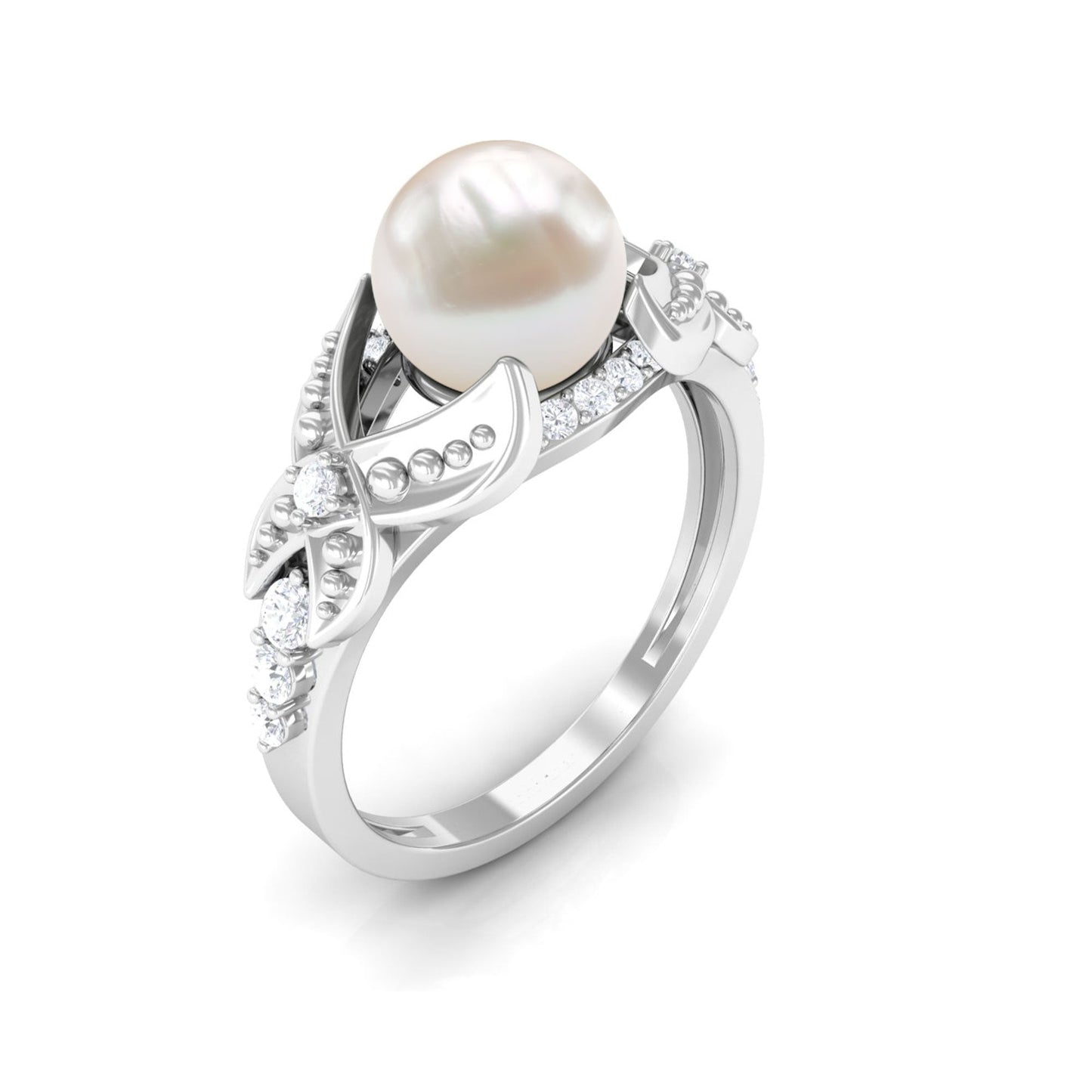 Vintage Style 3 Carat Freshwater Pearl Engagement Ring with Diamond Split Shank
