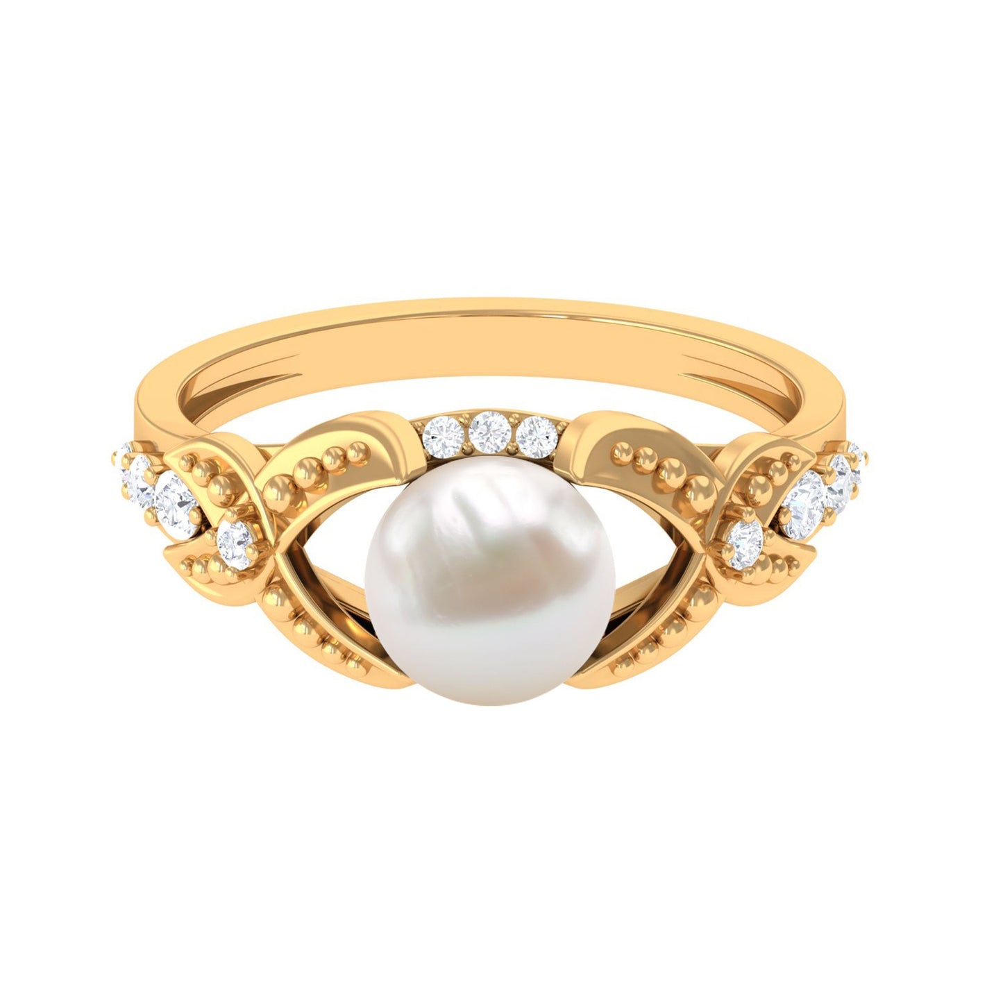 Vintage Style 3 Carat Freshwater Pearl Engagement Ring with Diamond Split Shank