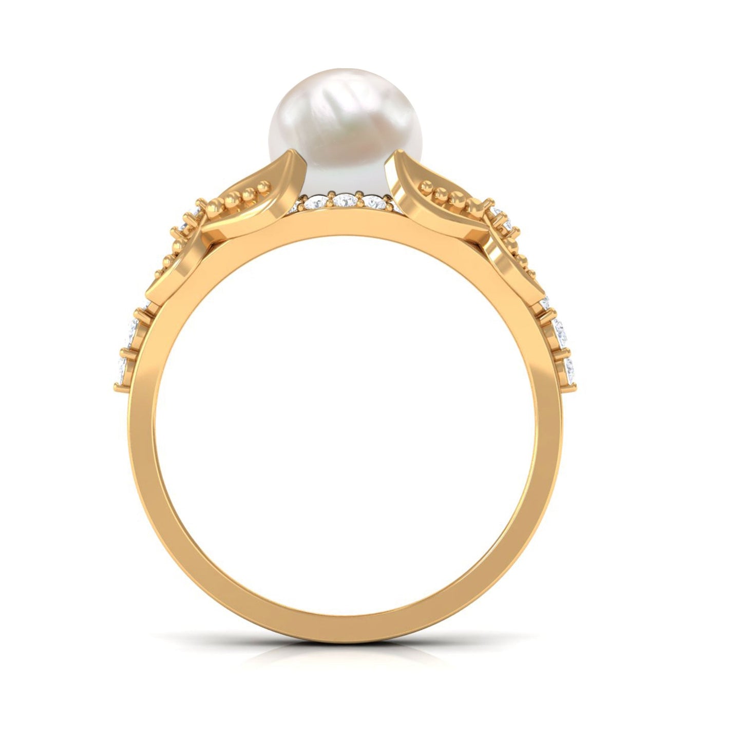 Vintage Style 3 Carat Freshwater Pearl Engagement Ring with Diamond Split Shank