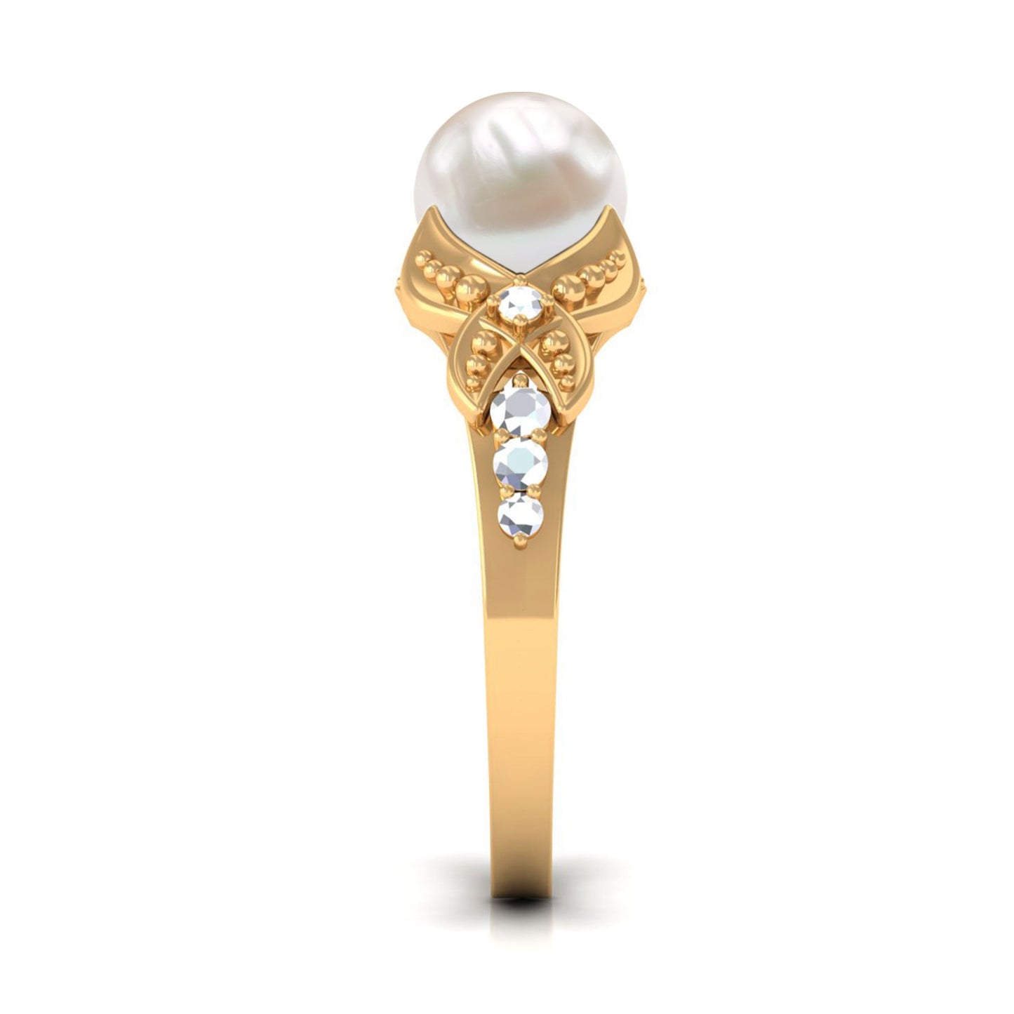 Vintage Style 3 Carat Freshwater Pearl Engagement Ring with Diamond Split Shank