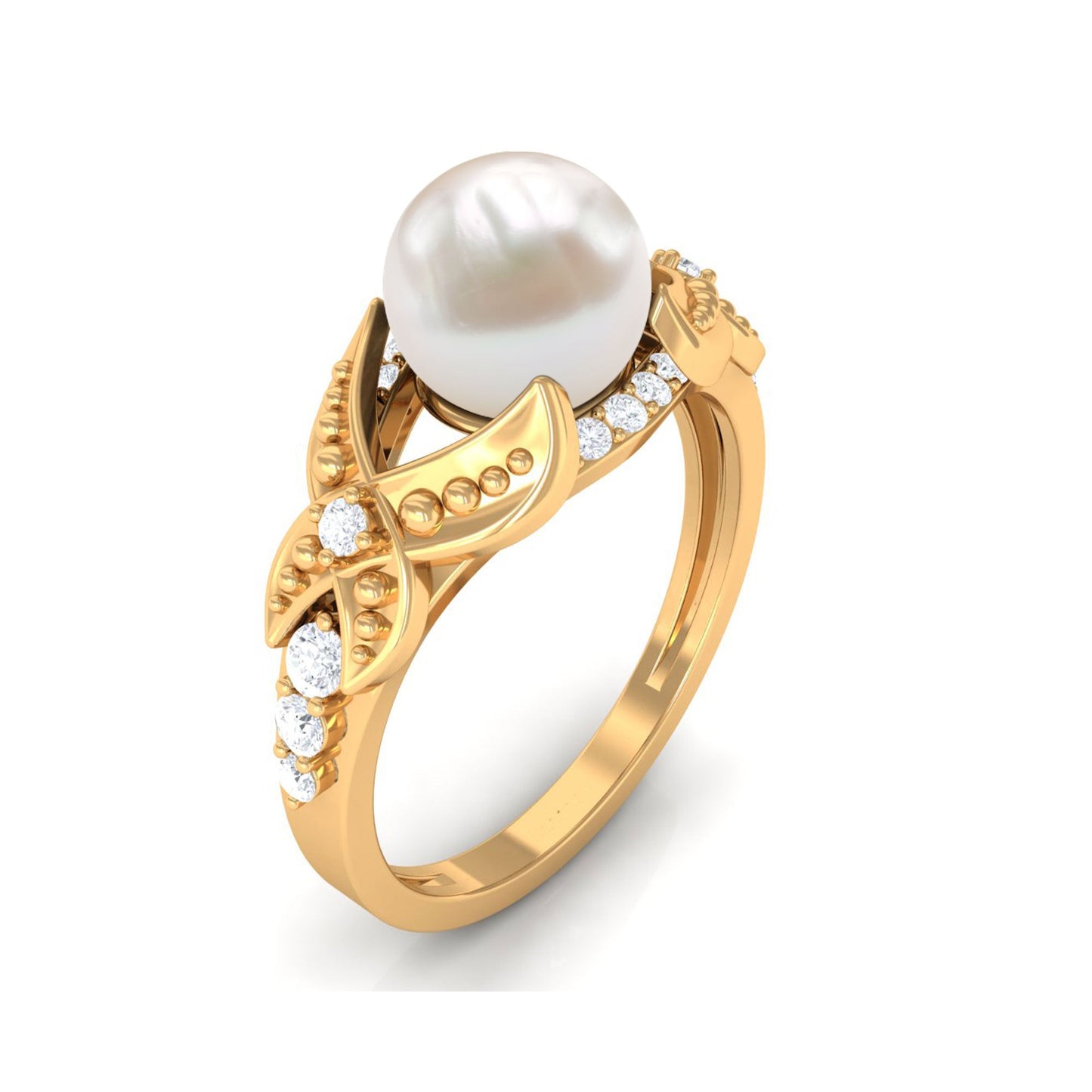 Vintage Style 3 Carat Freshwater Pearl Engagement Ring with Diamond Split Shank