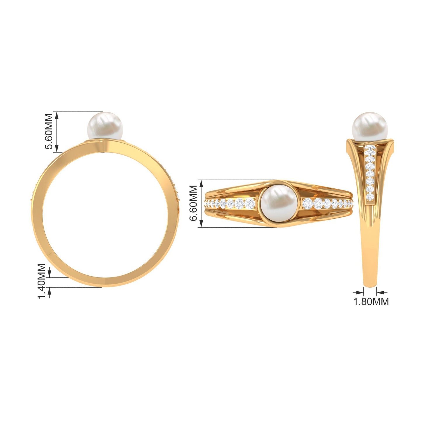 Cultured 2 Carat Freshwater Pearl Engagement Ring with Diamond