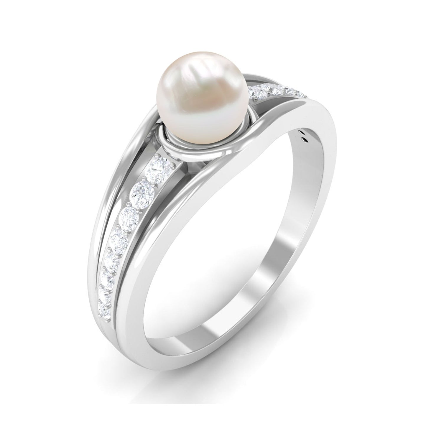 Cultured 2 Carat Freshwater Pearl Engagement Ring with Diamond