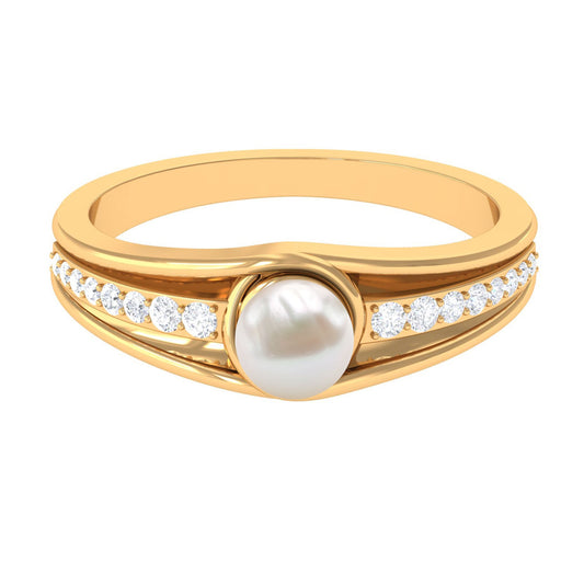 Cultured 2 Carat Freshwater Pearl Engagement Ring with Diamond