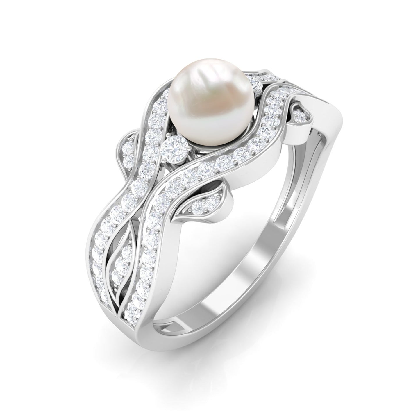 Genuine 2 Carat Pearl Art Deco Engagement Ring with Diamond for Women