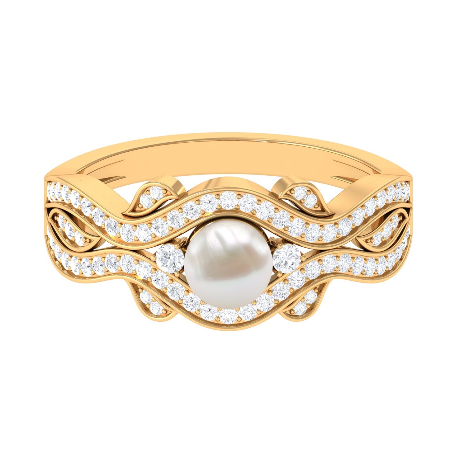 Genuine 2 Carat Pearl Art Deco Engagement Ring with Diamond for Women