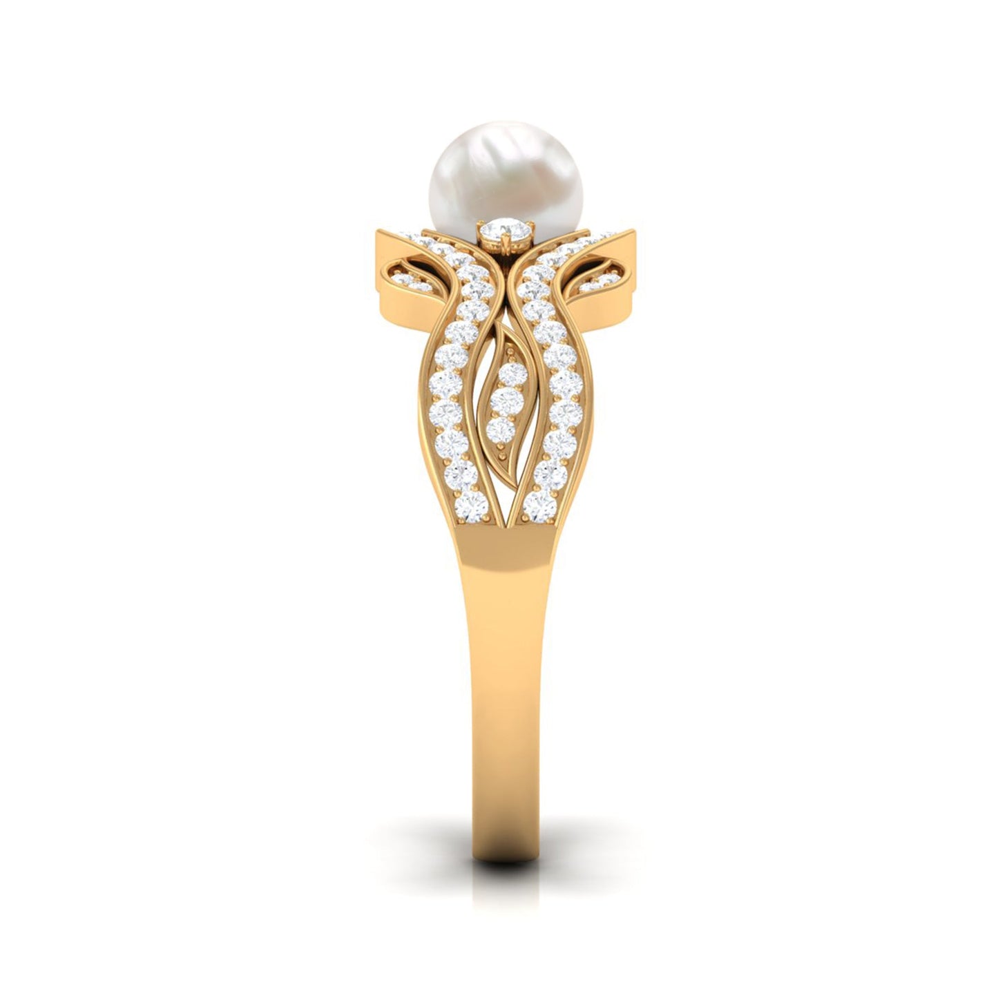 Genuine 2 Carat Pearl Art Deco Engagement Ring with Diamond for Women