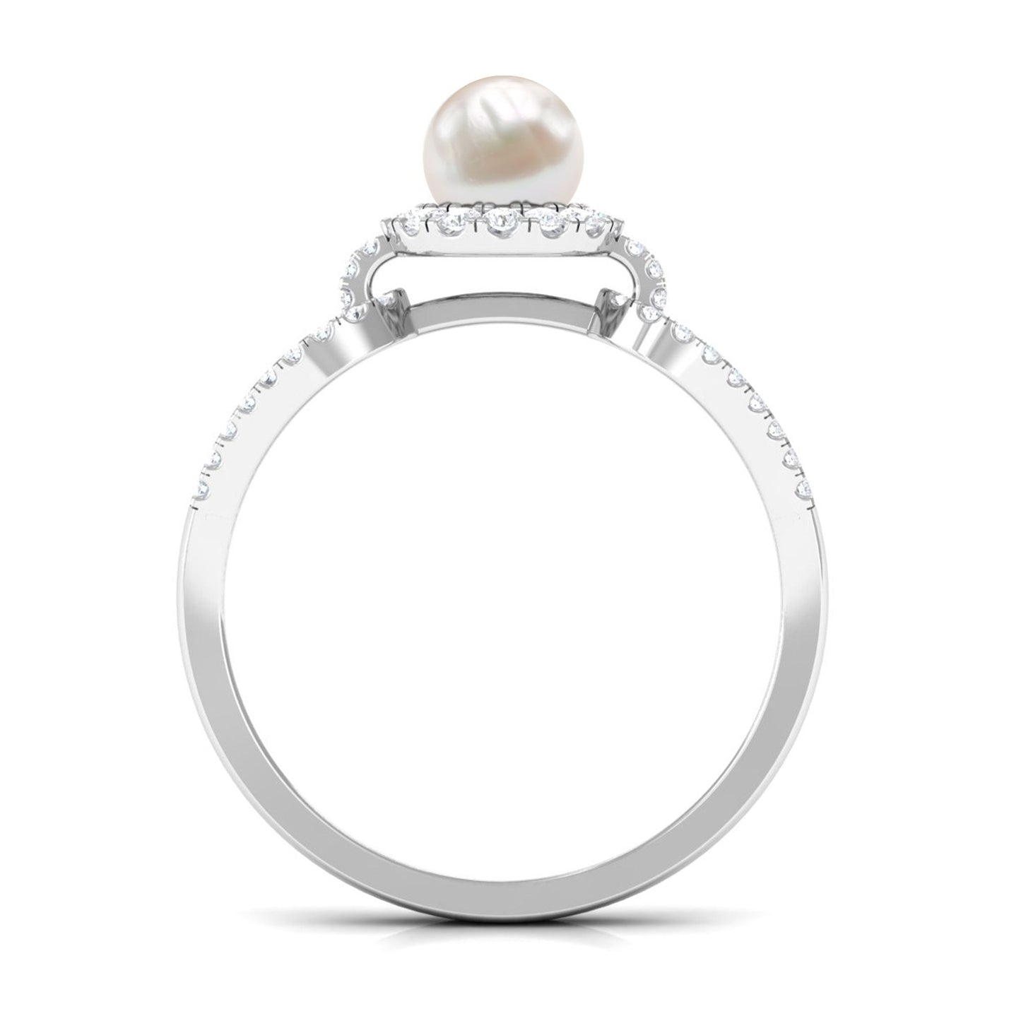 2 Carat Freshwater Pearl and Diamond Engagement Ring with Split Shank