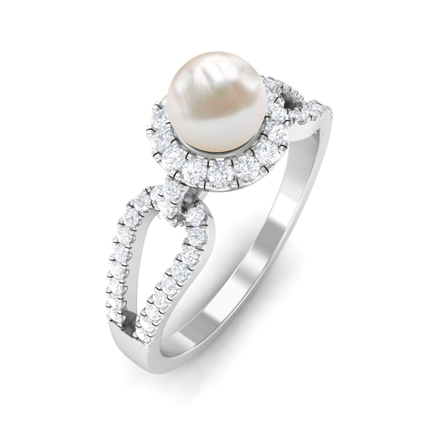 2 Carat Freshwater Pearl and Diamond Engagement Ring with Split Shank