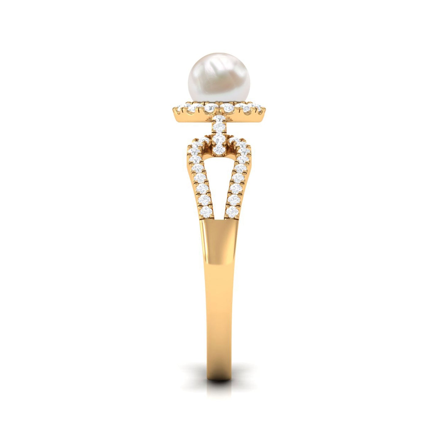 2 Carat Freshwater Pearl and Diamond Engagement Ring with Split Shank