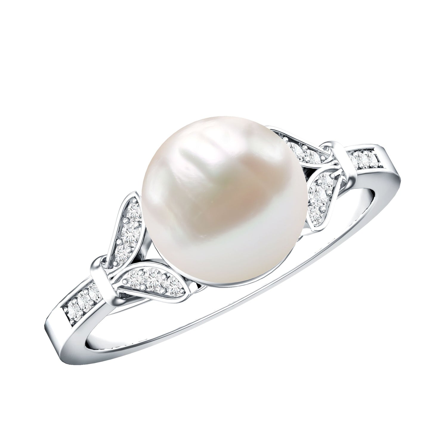 Cultured 7.4 Carat Freshwater Pearl Diamond Engagement Ring with Split Shank