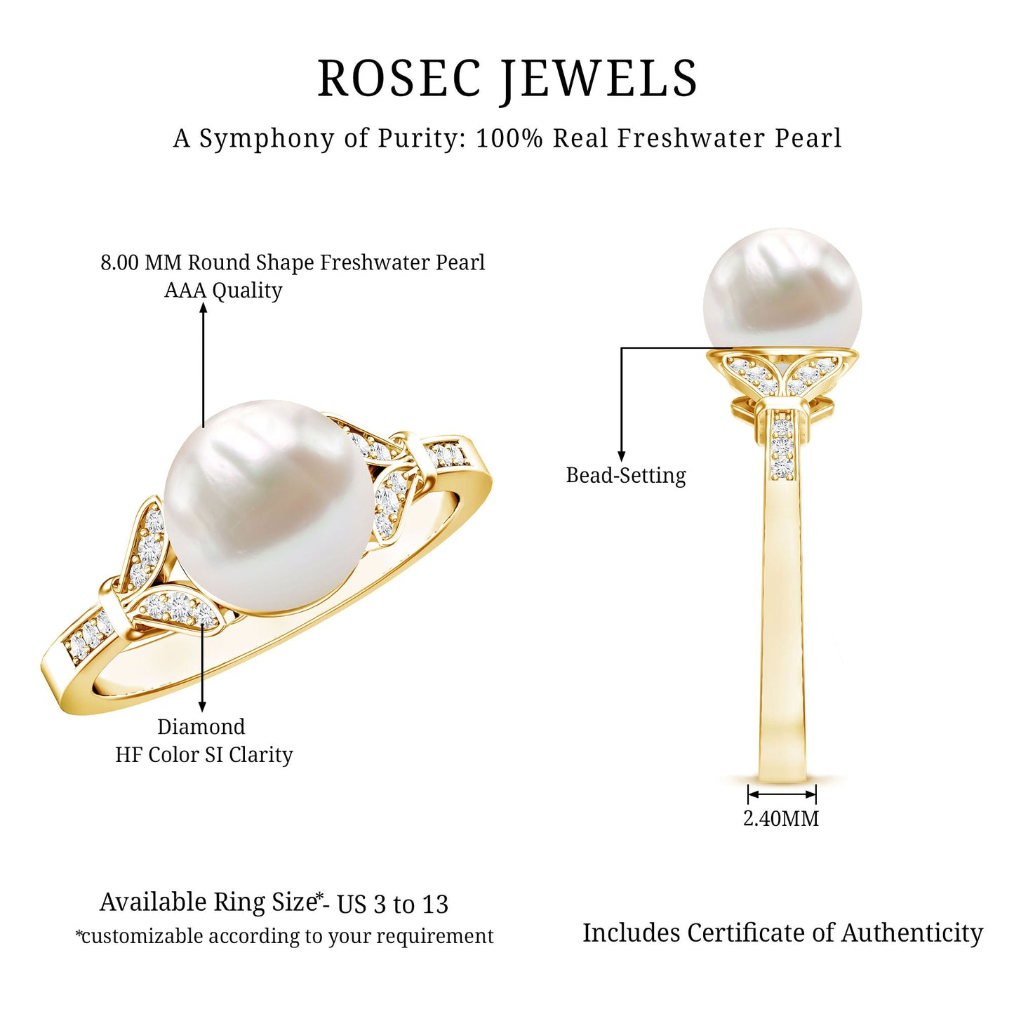 Cultured 7.4 Carat Freshwater Pearl Diamond Engagement Ring with Split Shank