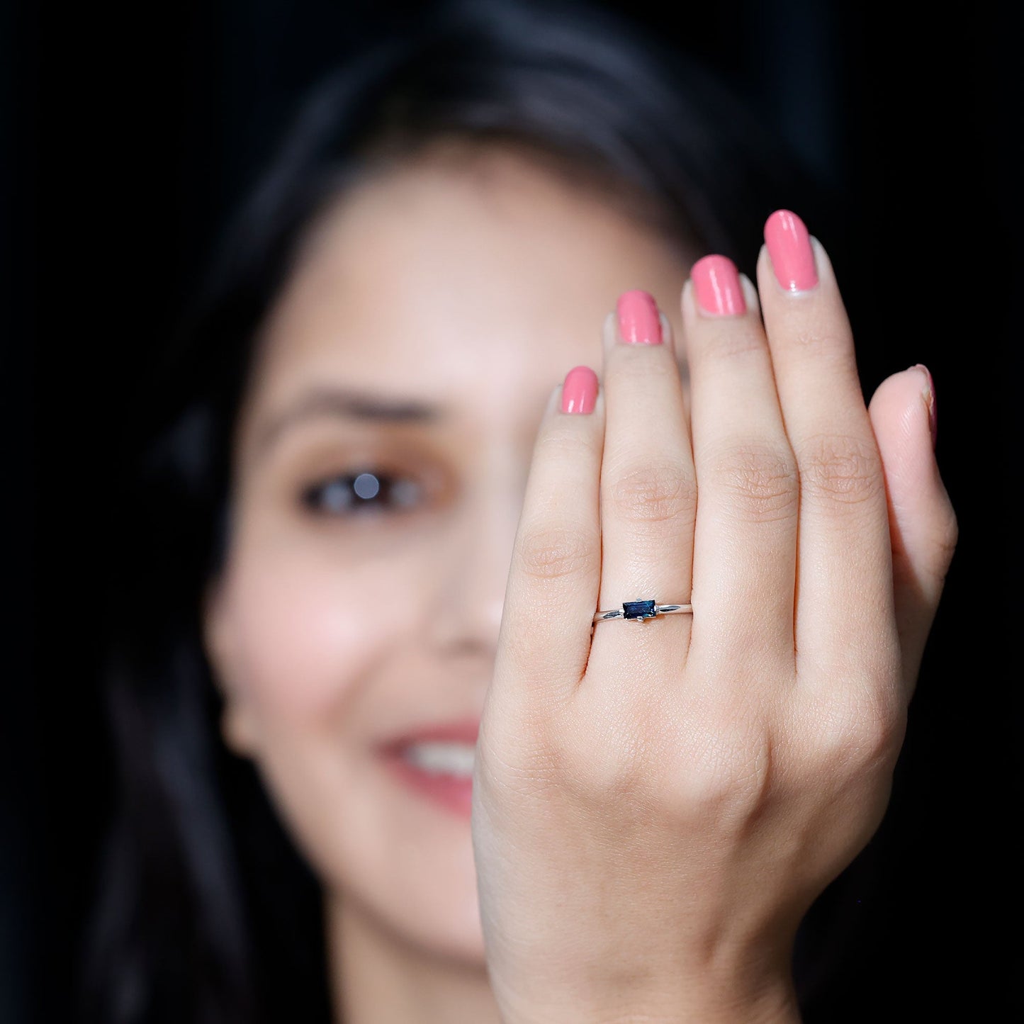 Natural Baguette Blue Sapphire Promise Ring for Women