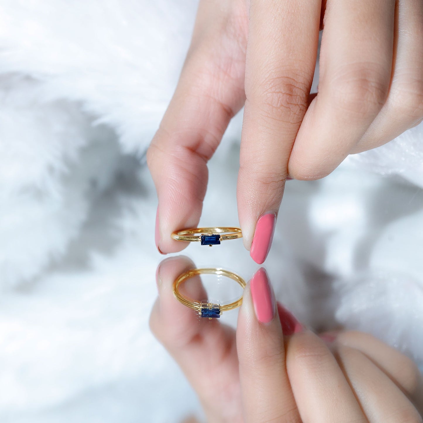 Natural Baguette Blue Sapphire Promise Ring for Women