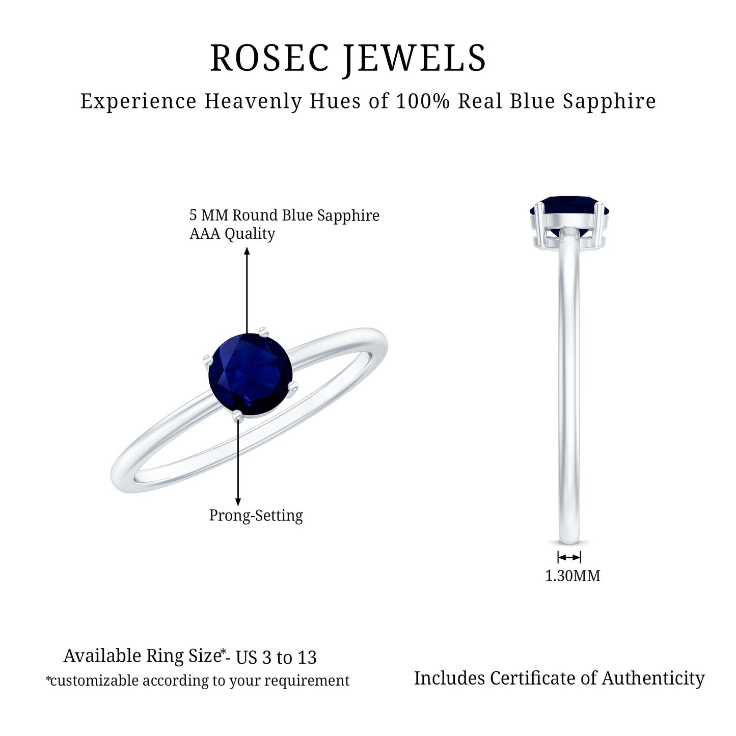 Natural 0.9 Carat Blue Sapphire Promise Ring for Women