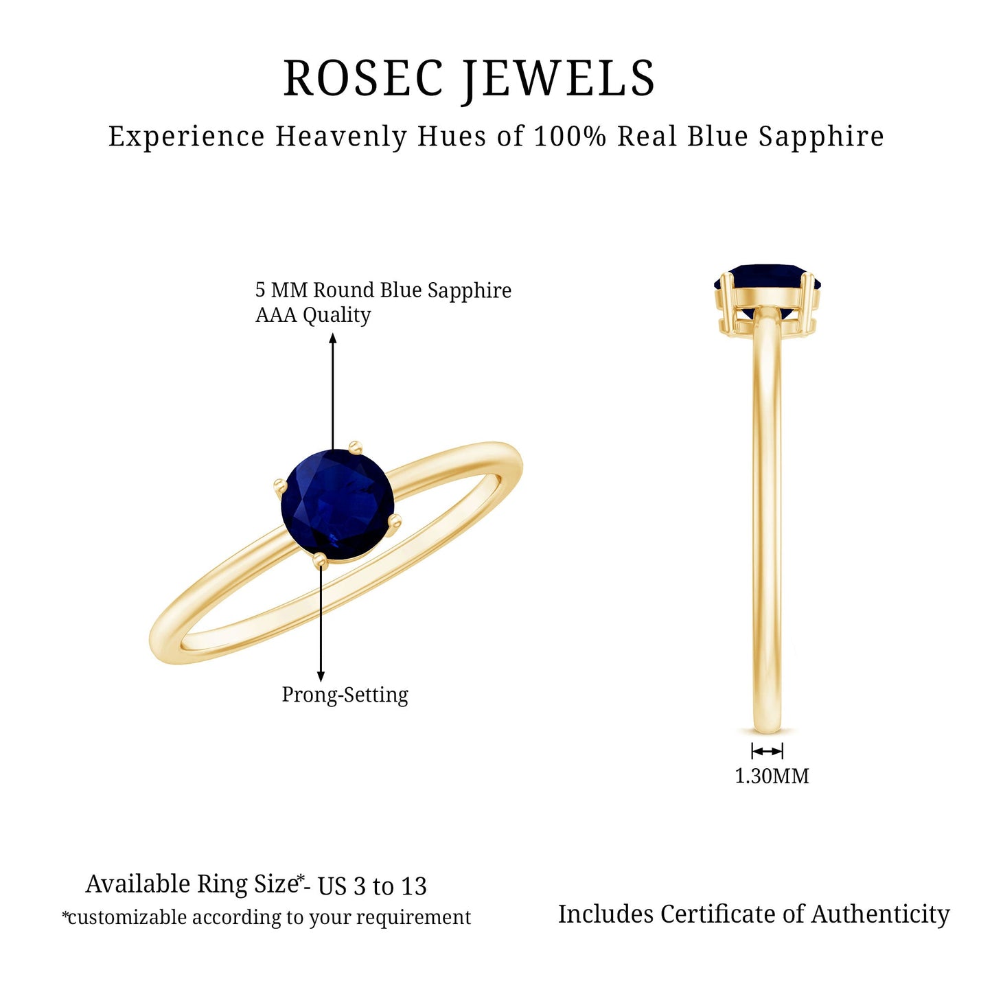 Natural 0.9 Carat Blue Sapphire Promise Ring for Women